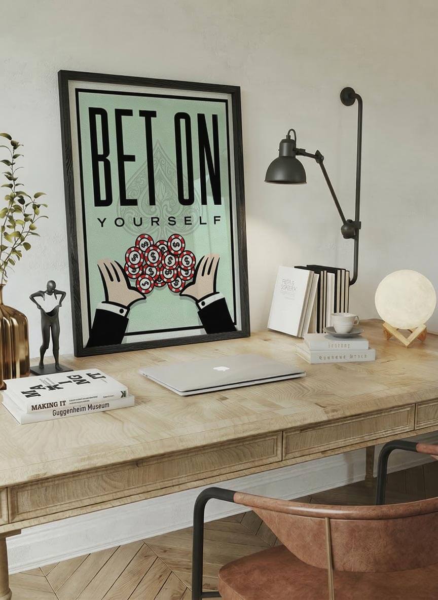 Bet on Yourself Poster Art - Poker Money Motivation & Entrepreneur Wall Decor - DreamBrothers
