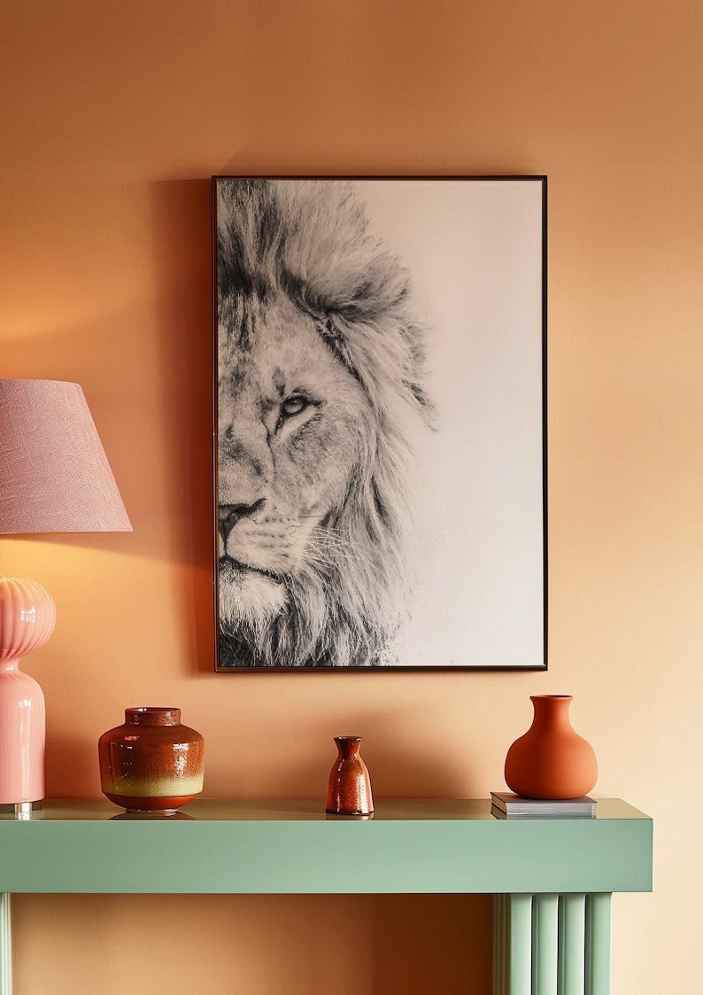 Lion Face Oil Painting - Black and White - DreamBrothers