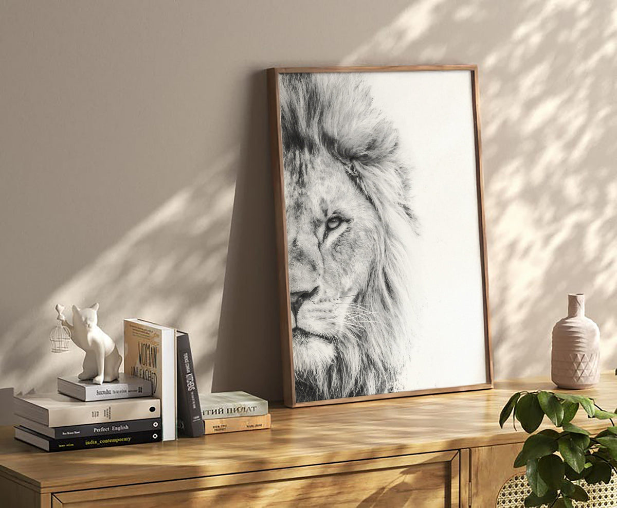 Lion Face Oil Painting - Black and White | Poster - DreamBrothers
