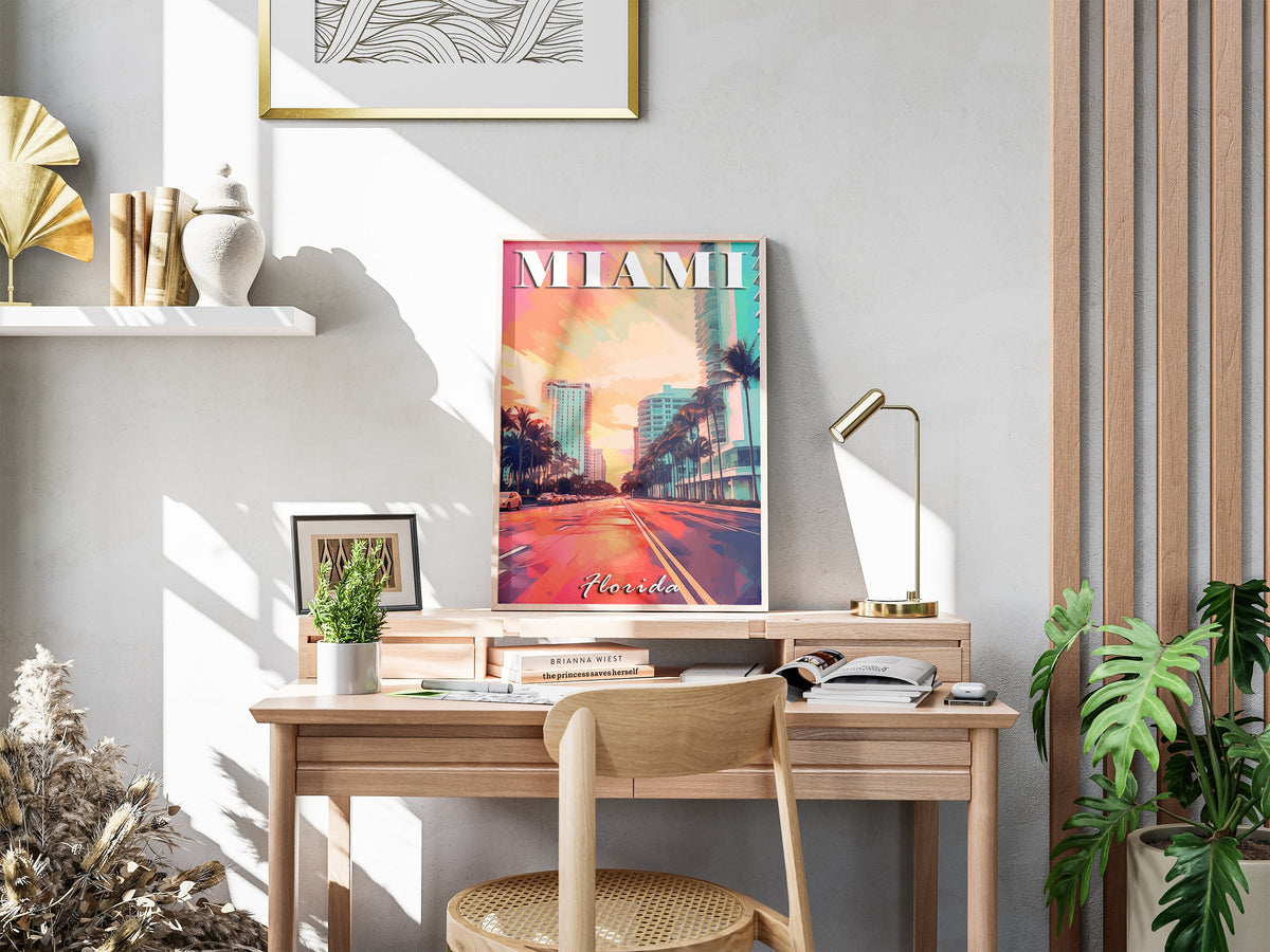Miami Poster, Florida Colorful Print, USA Vibrant Pastel, World Travel Poster, Miami Gift, Aesthetic Retro Poster, Trendy Poster Download - DreamBrothers