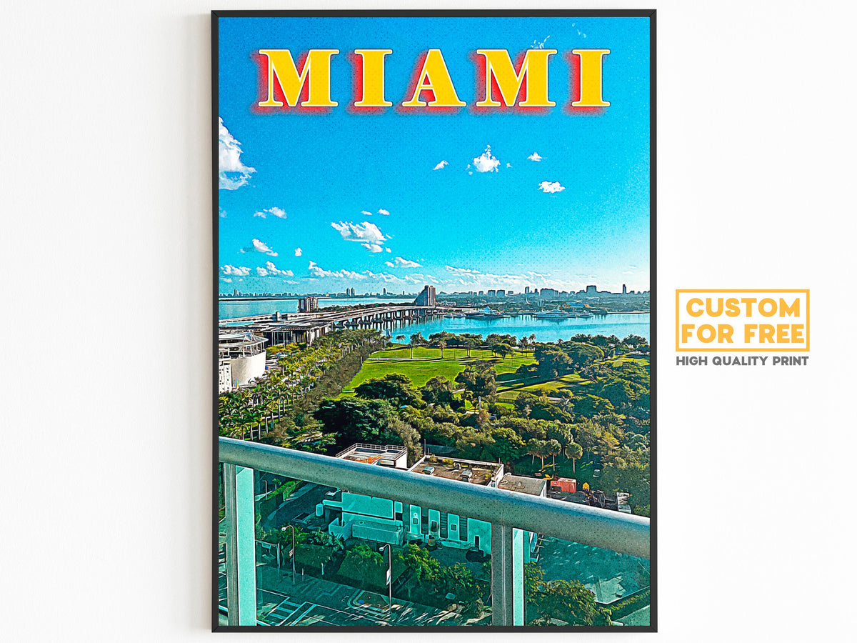 Miami Skyline Poster, Miami Beach, Florida Summer Print, USA Travel Gift, Sunny Day Poster, Trendy Retro Poster Download, Printable Wall Art - DreamBrothers