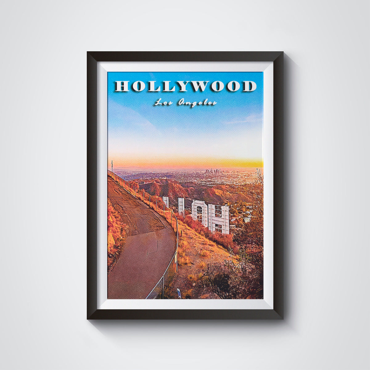Hollywood Retro Poster, California Vintage Wall Art, Colorful Sunset Poster, USA Travel Gift, Los Angeles Skyline, LA Printable Download - DreamBrothers