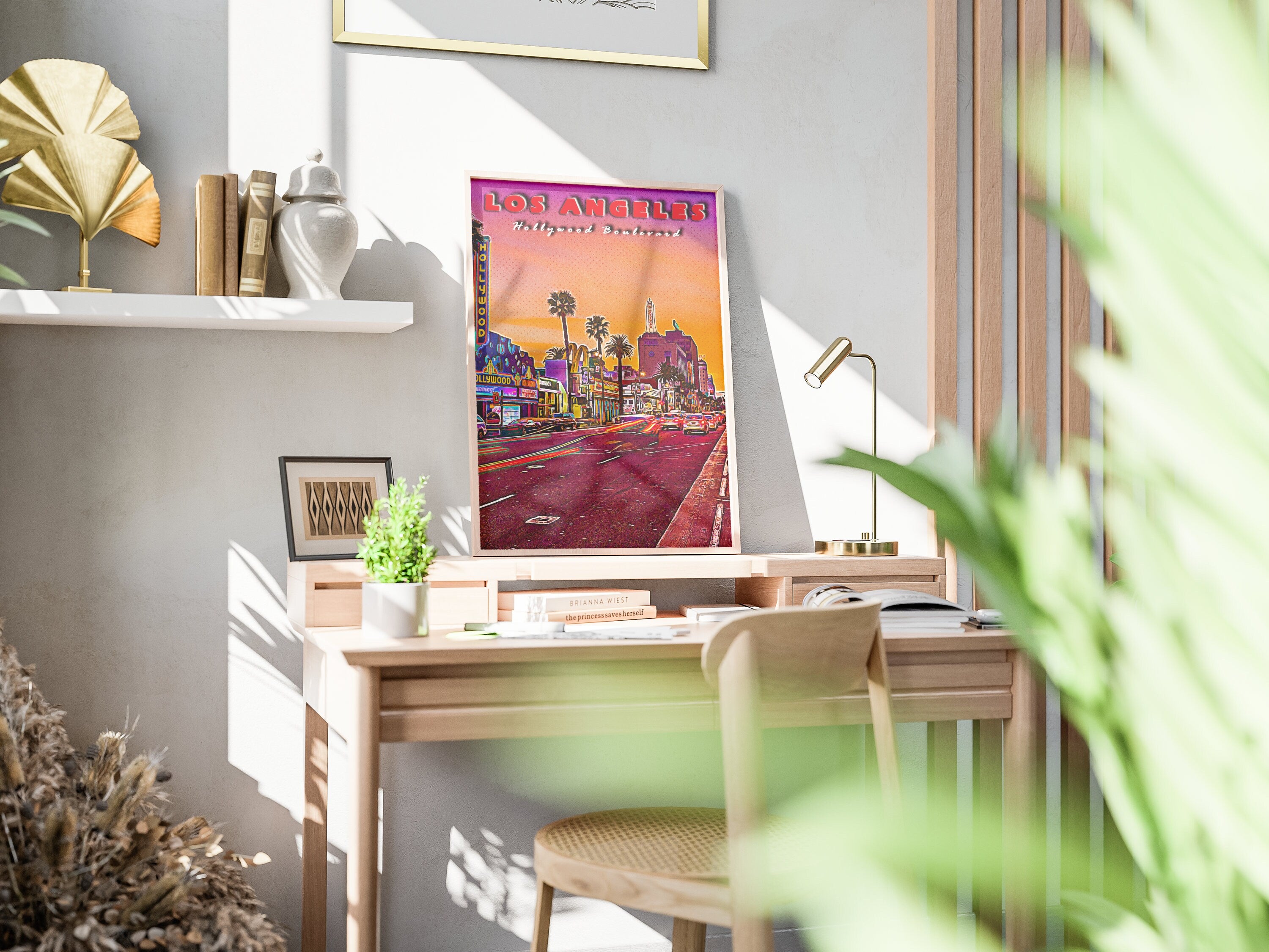 Hollywood Walk Of Fame, Los Angeles Retro Poster, California Vintage Print, Colorful Sunset Wall Art Printable, USA Travel Gift, LA Download