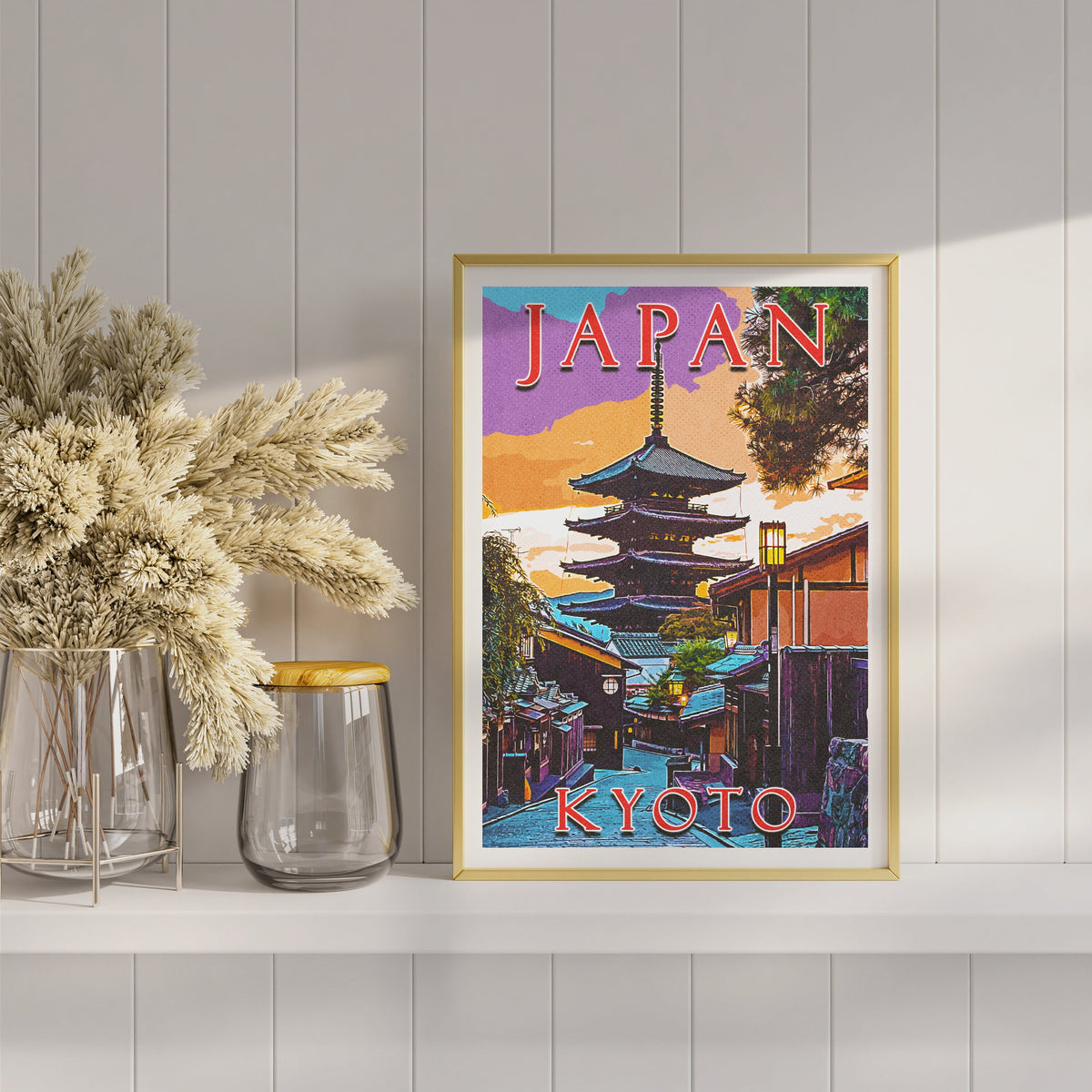Kyoto Poster, Pagoda Wall Art, Japan Colorful Printable, Sunset Retro, World Travel Poster, Aesthetic Retro Poster, Japanese Download DIY - DreamBrothers
