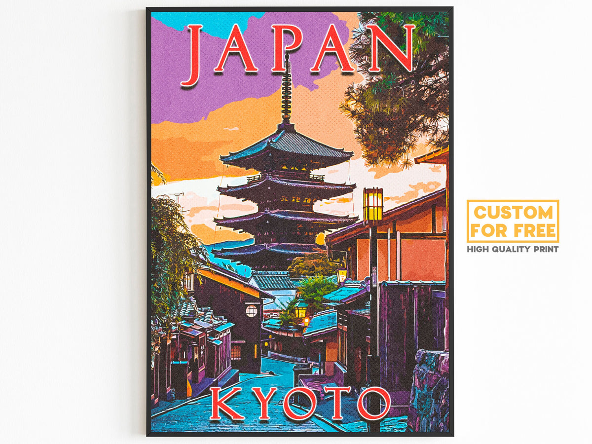 Kyoto Poster, Pagoda Wall Art, Japan Colorful Printable, Sunset Retro, World Travel Poster, Aesthetic Retro Poster, Japanese Download DIY - DreamBrothers