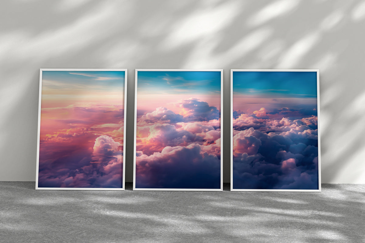 Colorful Clouds Prints, Blush Pink Clouds, 3 Piece Printable Wall Art, Sunset Over The Clouds, Set of 3, Aesthetic Poster Download - DreamBrothers