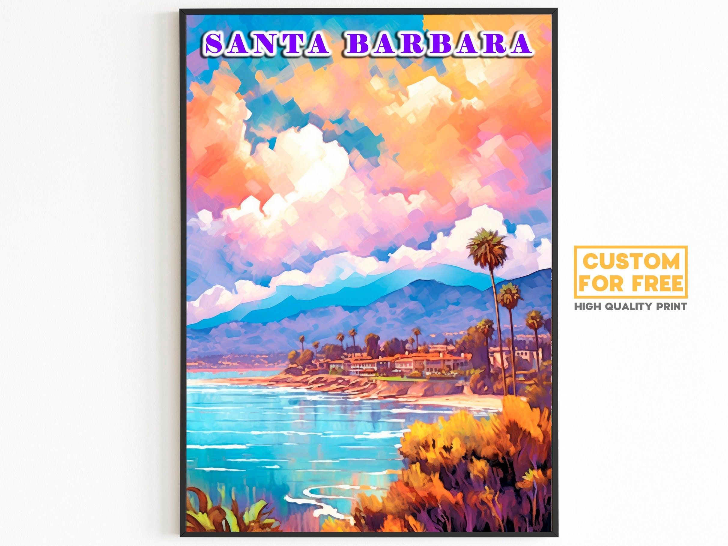 Santa Barbara Printable, Pastel Color Sunset, California Colorful Poster, World Travel Poster, Vibrant Retro Poster, Aesthetic Retro Poster