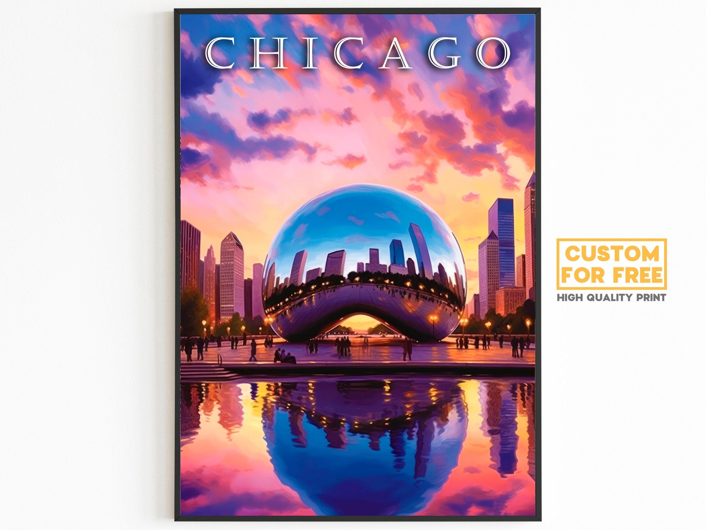 Chicago Bean Poster, Illinois Travel Print, Home Decoration For Traveller, USA Travel Gift, Colorful Aesthetic Poster - DreamBrothers