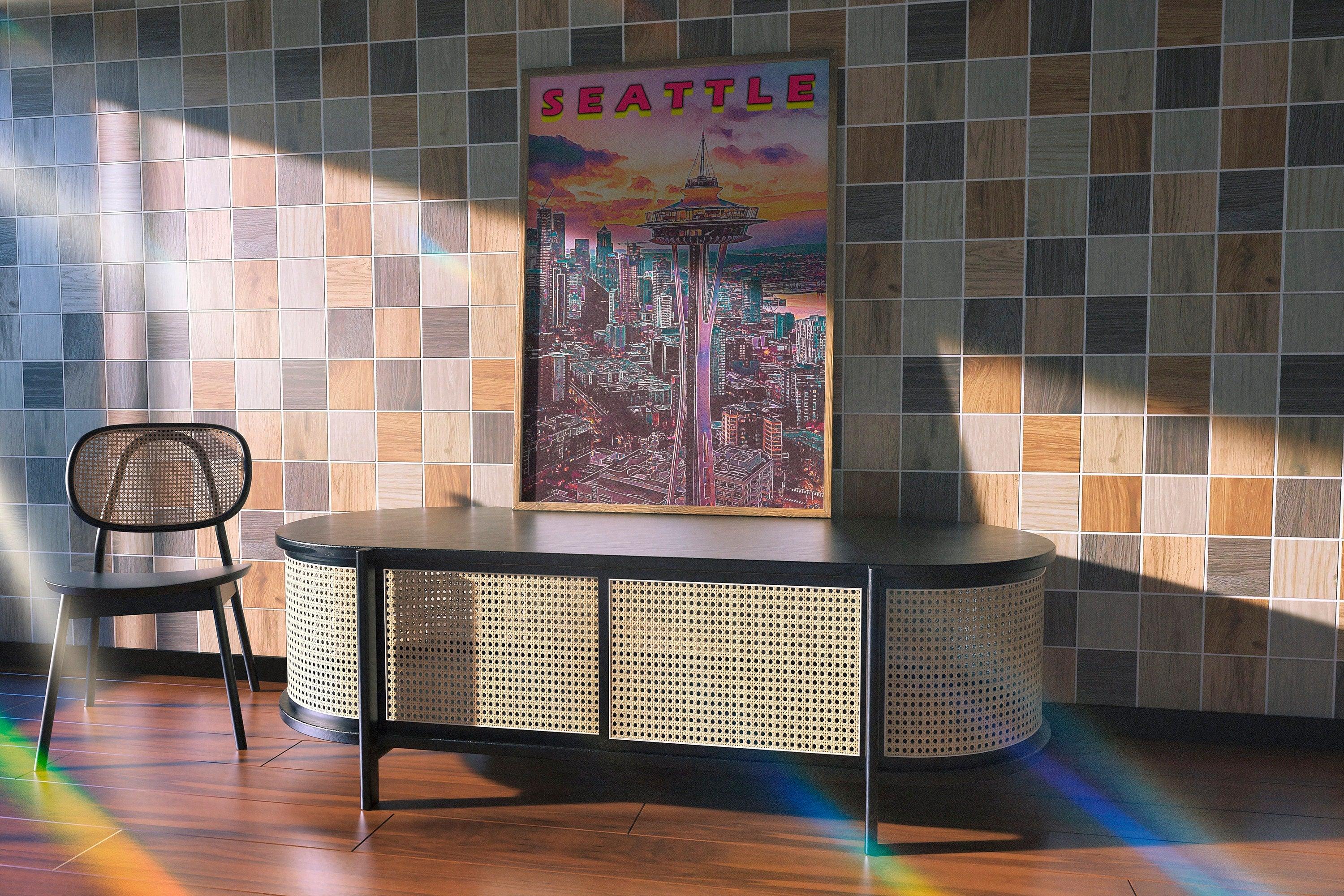 Seattle Poster, Vaporwave Sunset Clouds, Retro Vibrant Poster, Washington Colorful, Printable Wall Art For World Traveller