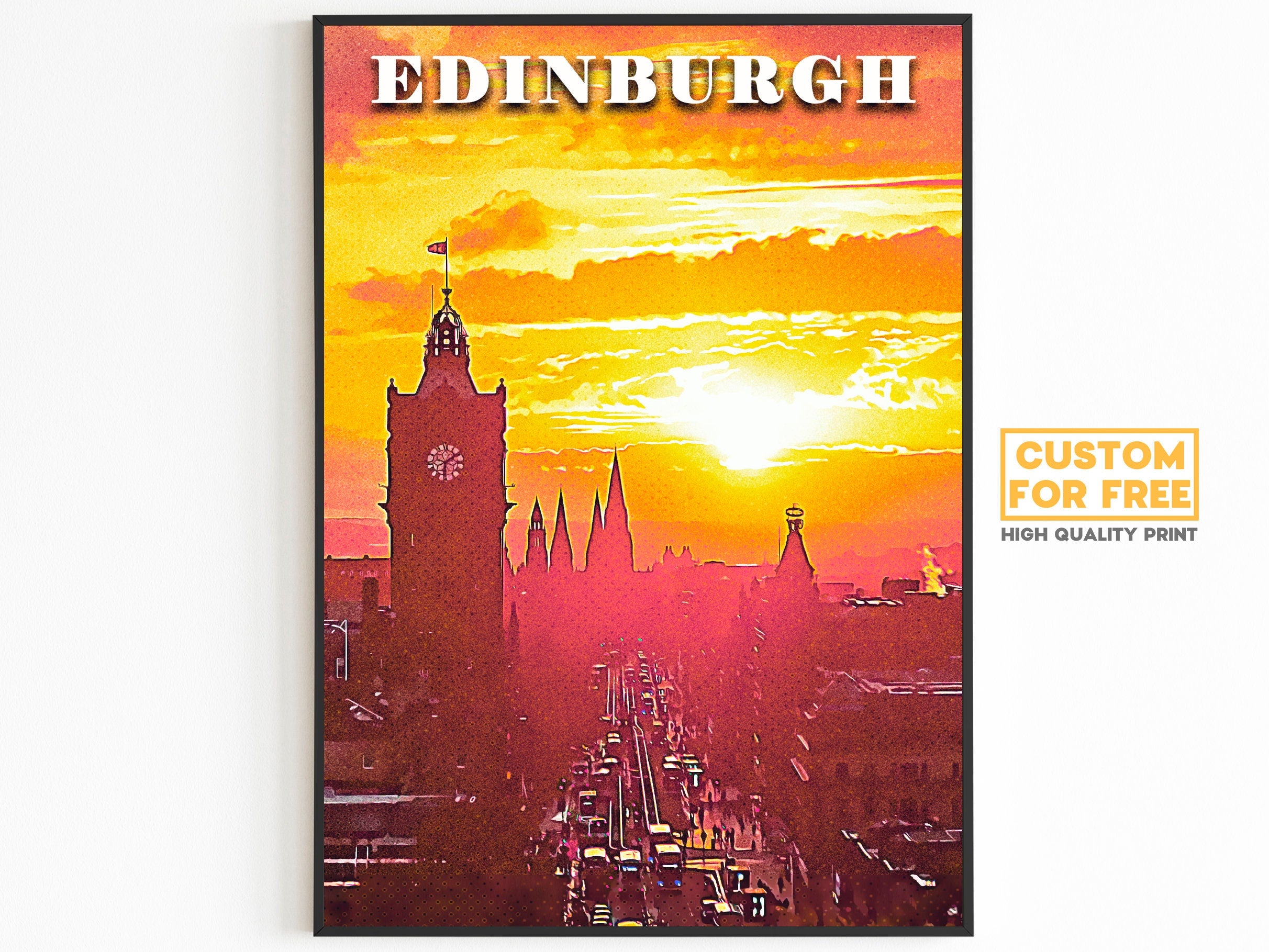 Edinburgh Poster, Scotland Colorful Gift, Sunset Light, Europe Vintage Printable Wall Art, Aesthetic Retro Trendy Poster, Summer Download - DreamBrothers