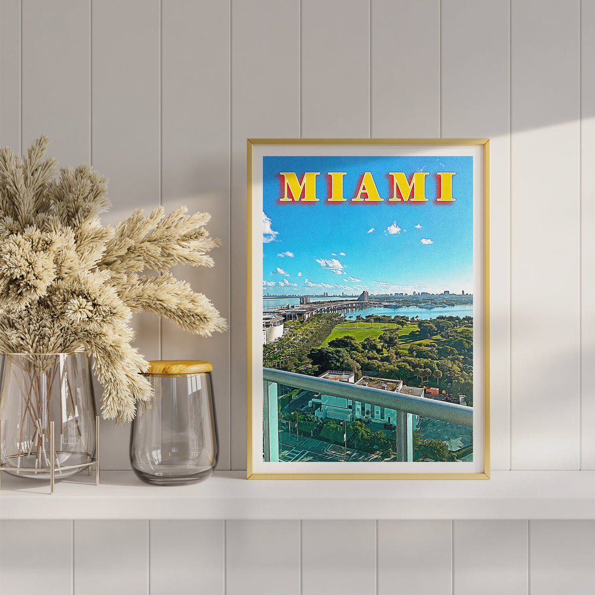 Miami Skyline Poster, Miami Beach, Florida Summer Print, USA Travel Gift, Sunny Day Poster, Trendy Retro Poster Download, Printable Wall Art - DreamBrothers