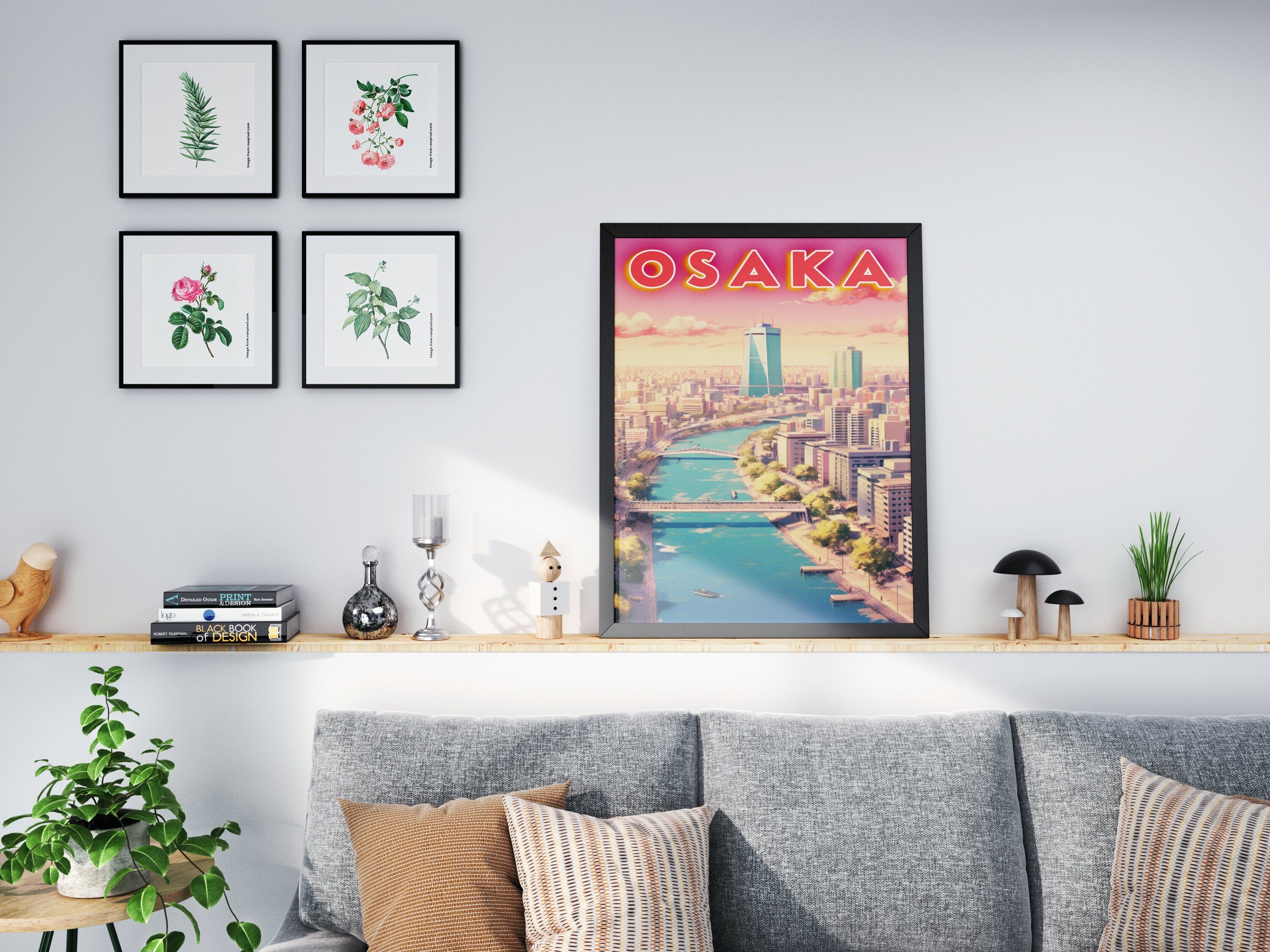 Osaka Poster, Vintage Ukiyo-e Print, Japan Neon Art, Colorful Aesthetic Retro Poster, Japanese Download DIY, Home Decoration For Traveller - DreamBrothers