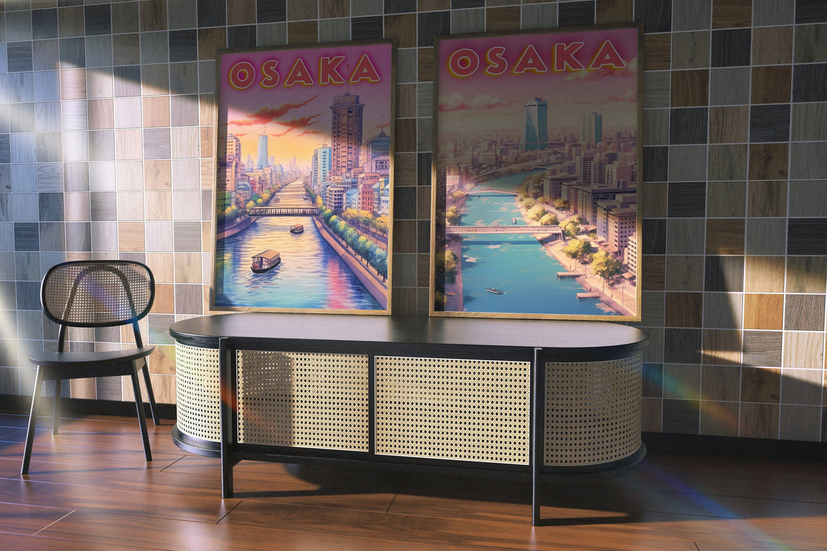 Osaka Prints, Set of 2 Poster, 2 Piece Wall Art, Japanese Neon Art, Colorful Aesthetic Retro Poster, Home Decoration For Traveller, Set Of 2 - DreamBrothers