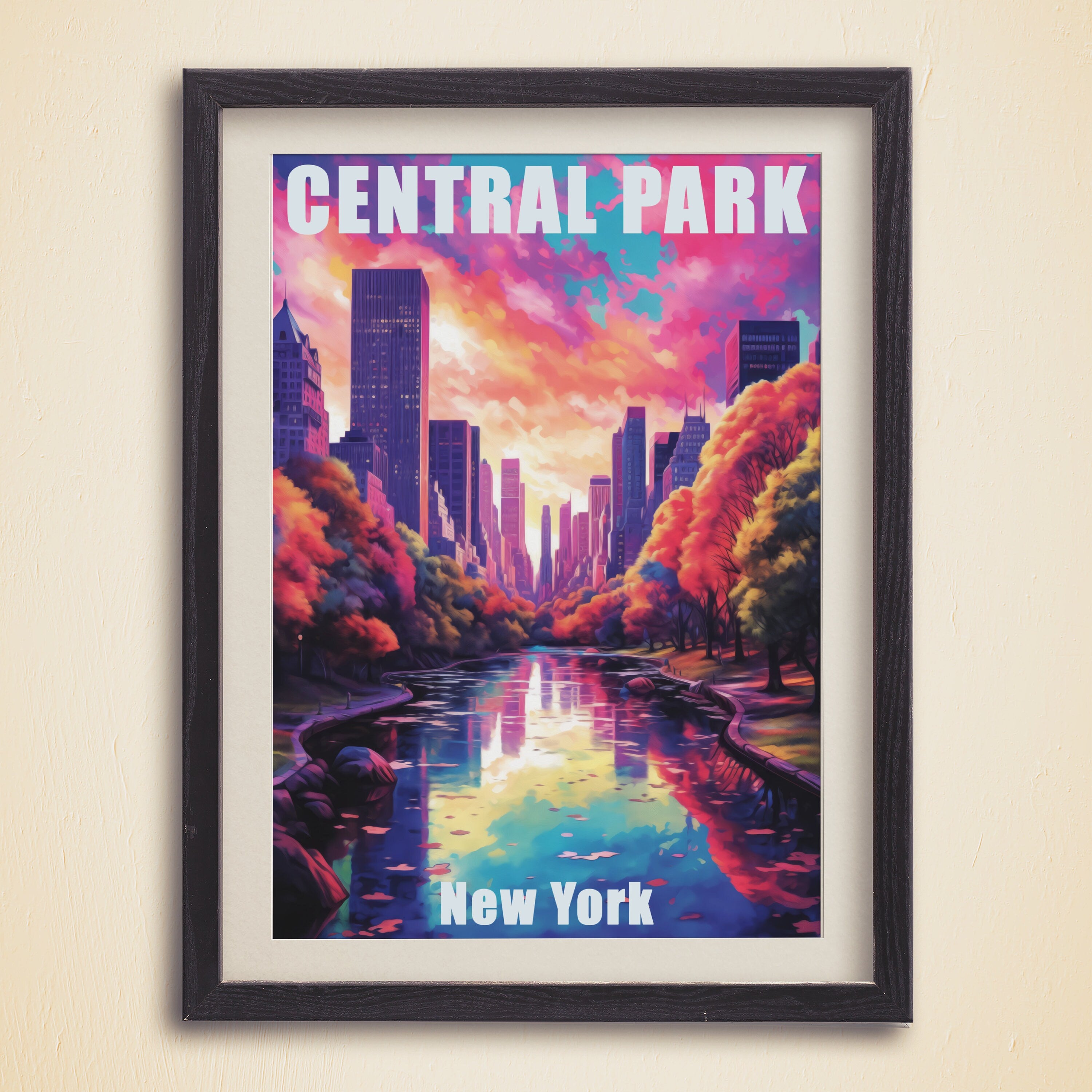 New York Oil Painting Poster, Central Park Print, Sunset Light, Manhattan Colorful Wall Art, NYC, USA Travel Gift, Vibrant Bright Colors