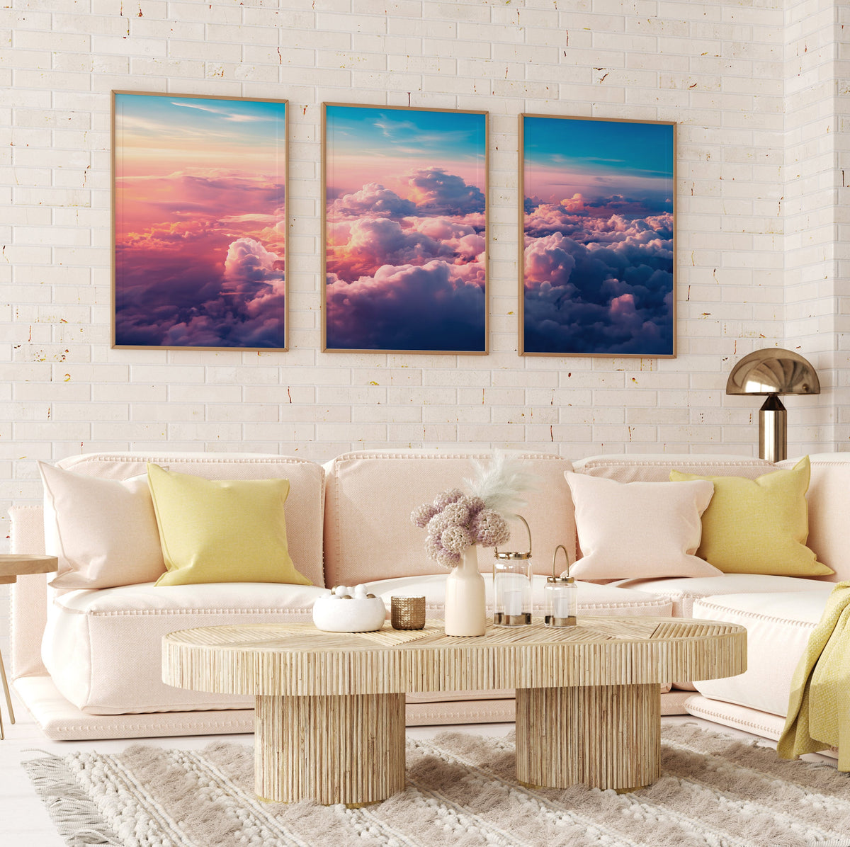 Colorful Clouds Prints, Blush Pink Clouds, 3 Piece Printable Wall Art, Sunset Over The Clouds, Set of 3, Aesthetic Poster Download - DreamBrothers
