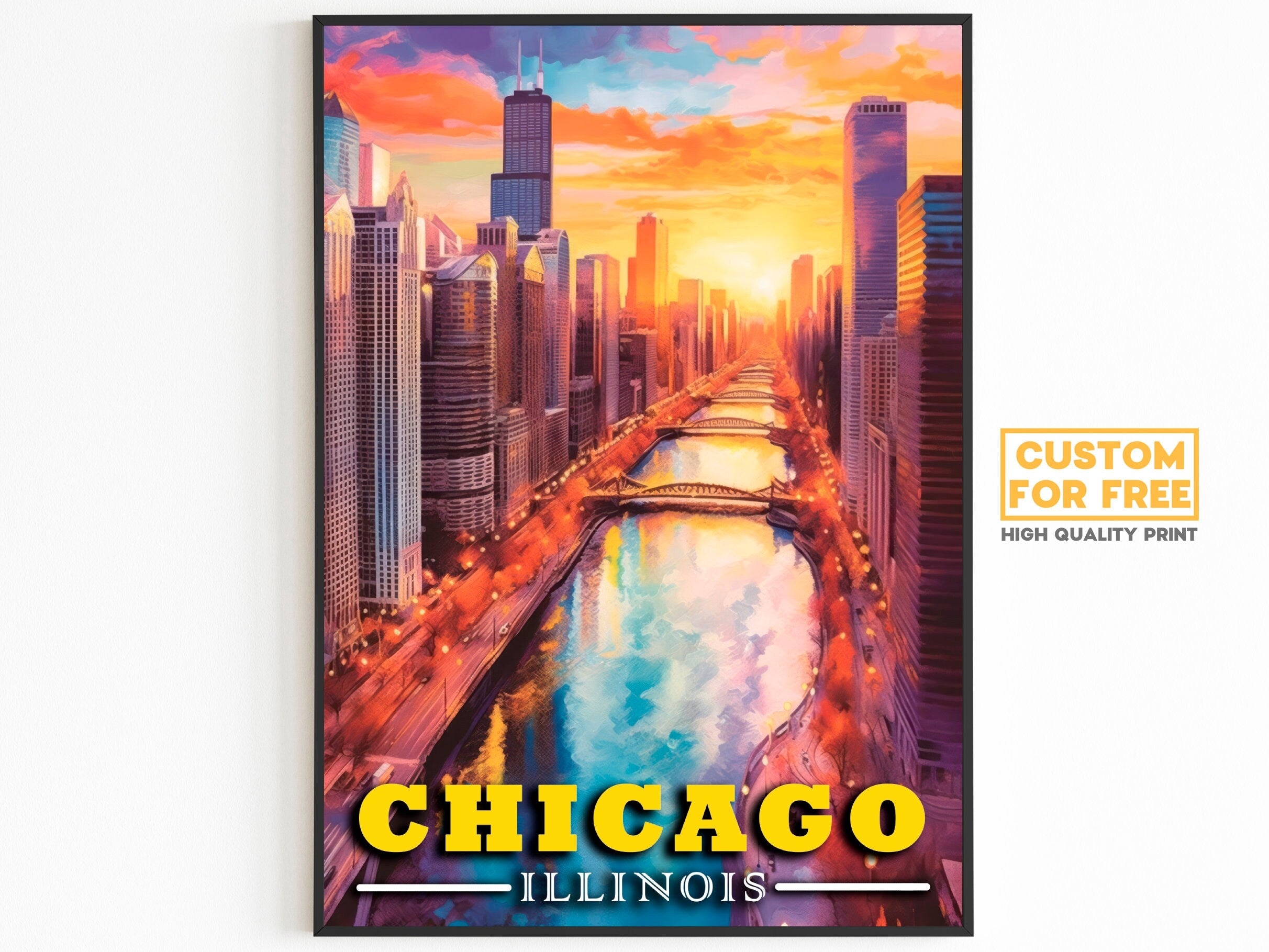 Chicago Bridge Poster, Illinois Travel Poster, Home Decoration For Traveller, USA Travel Gift, Colorful Aesthetic Print - DreamBrothers