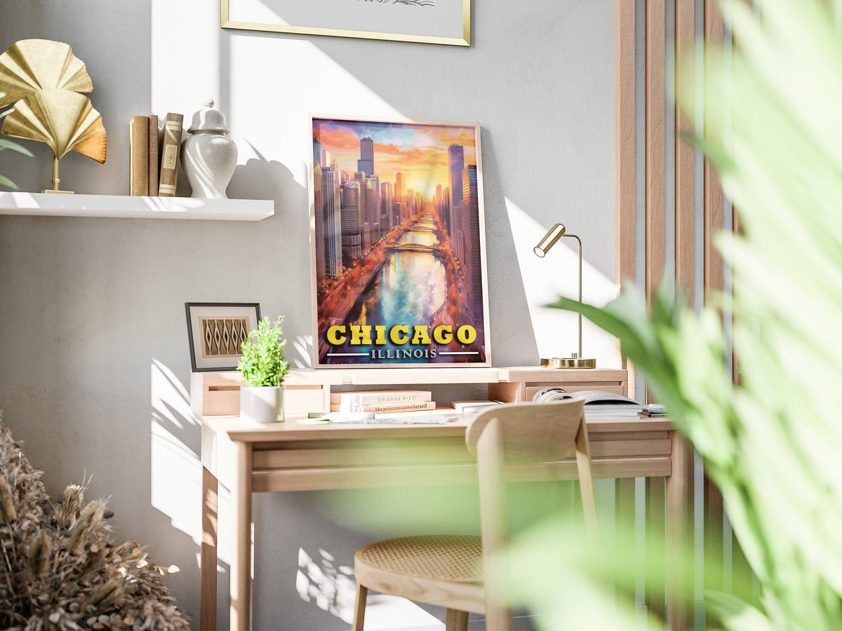 Chicago Bridge Poster, Illinois Travel Poster, Home Decoration For Traveller, USA Travel Gift, Colorful Aesthetic Print - DreamBrothers