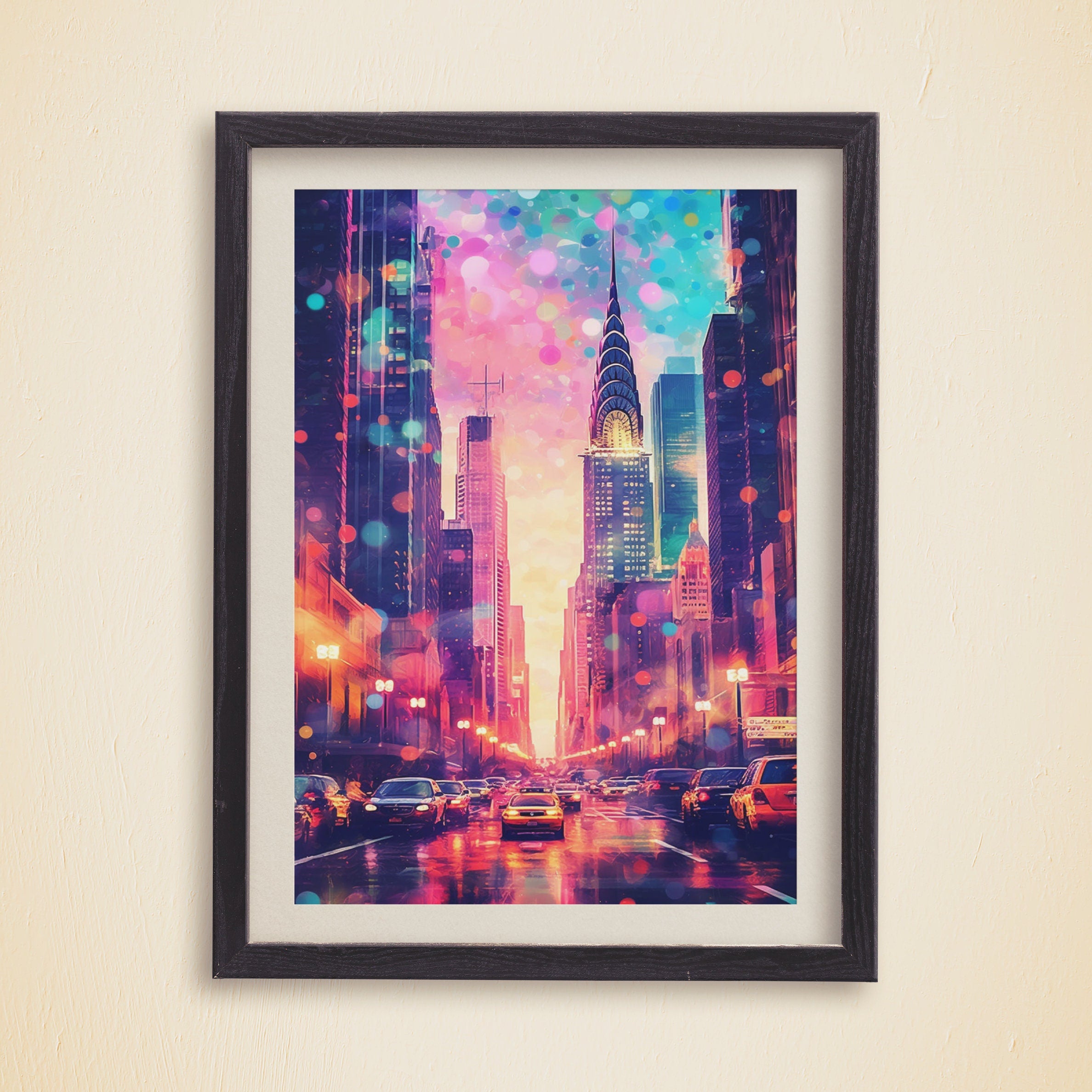 Chrysler Building Travel Poster, City Lights, Manhattan Colorful Wall Art, New York Retro Poster, NYC Gift, Vibrant USA Print
