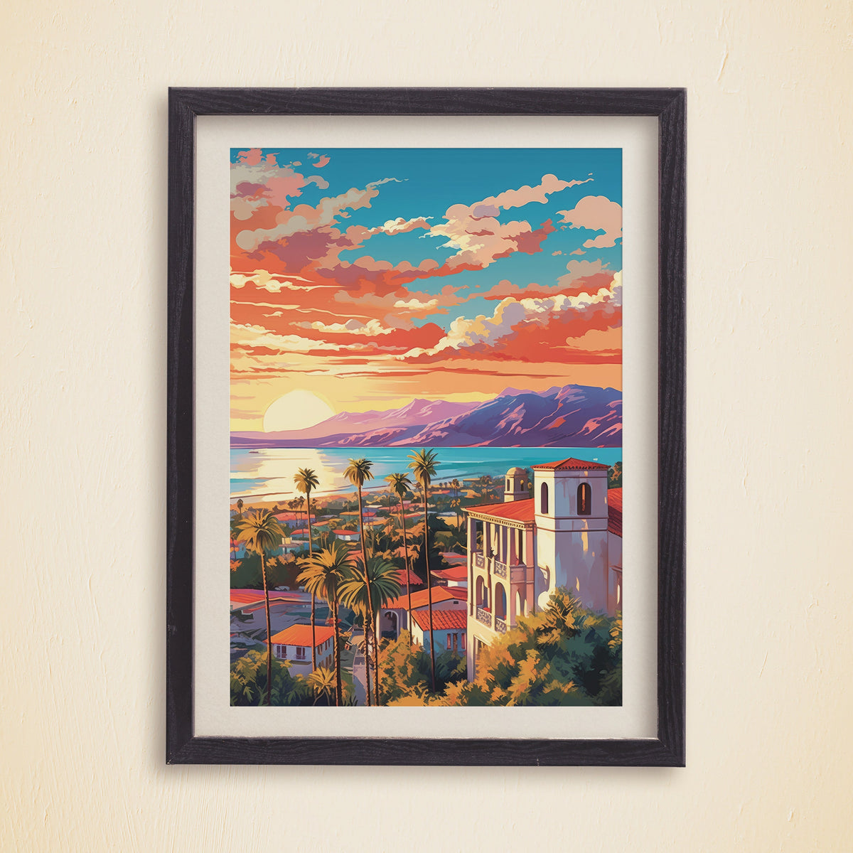 Santa Barbara Poster, 5 Piece Printable Wall Art, Sunset Pastel, California Travel Set, Set of 5 Travel Prints, Vibrant Retro Poster - DreamBrothers