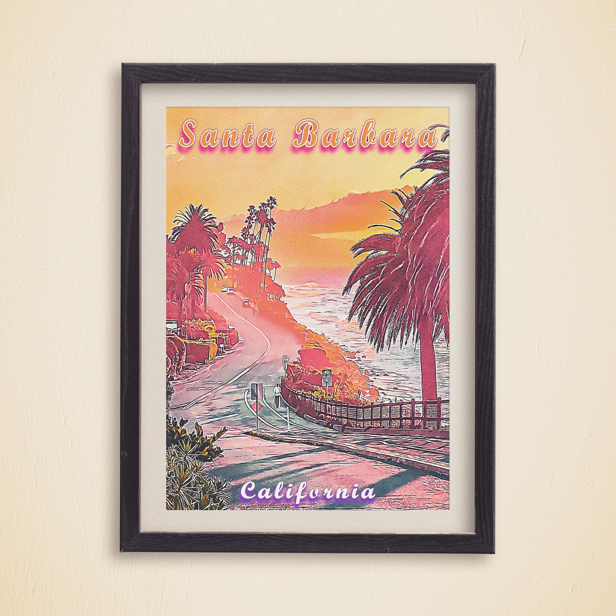 Santa Barbara Poster, 5 Piece Printable Wall Art, Sunset Pastel, California Travel Set, Set of 5 Travel Prints, Vibrant Retro Poster - DreamBrothers