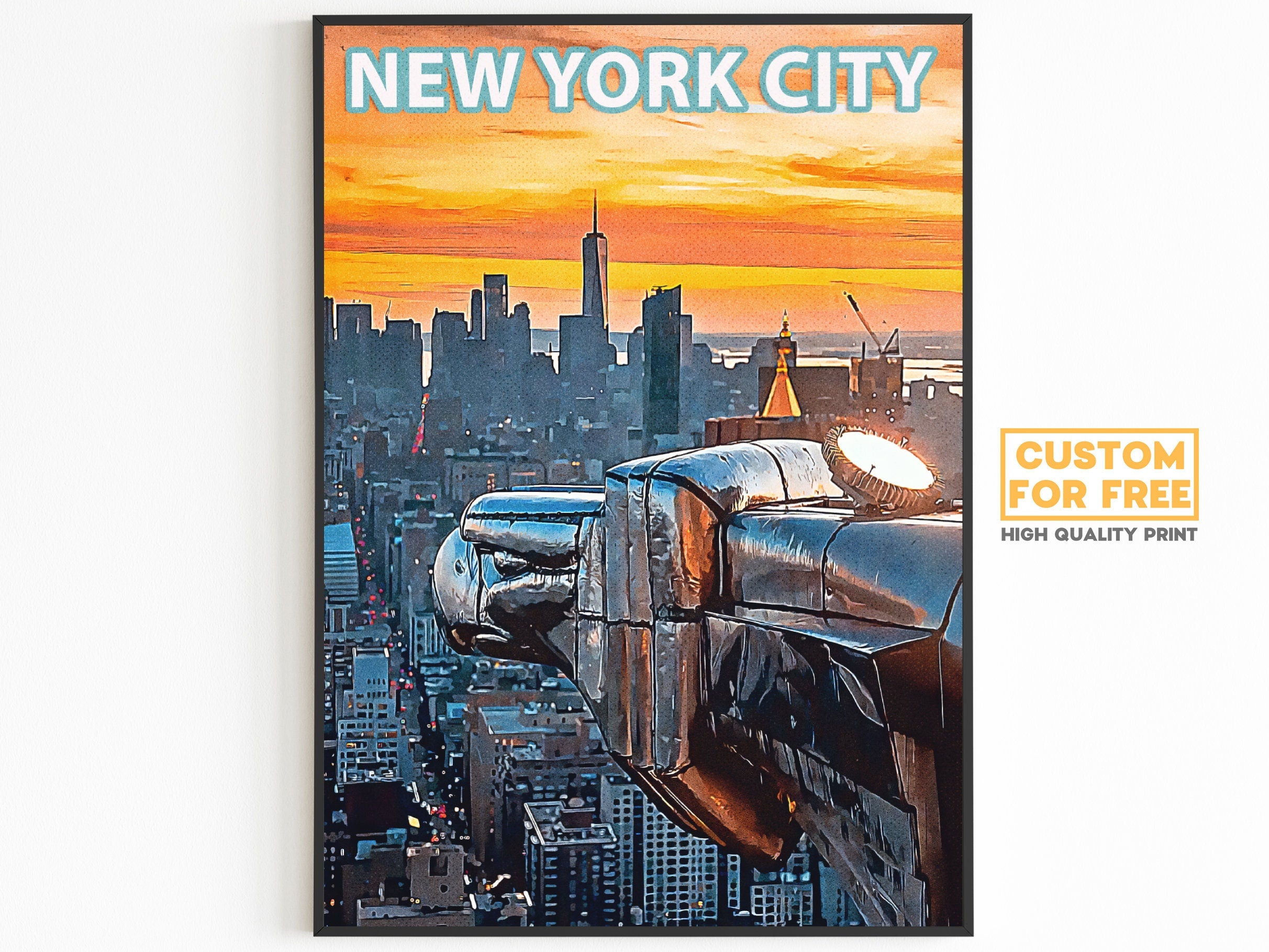 Chrysler Building Poster, New York Retro Poster, Gargoyle, Sunset Lights, Manhattan Colorful Wall Art, Vibrant USA Print, NYC Gift Decor - DreamBrothers