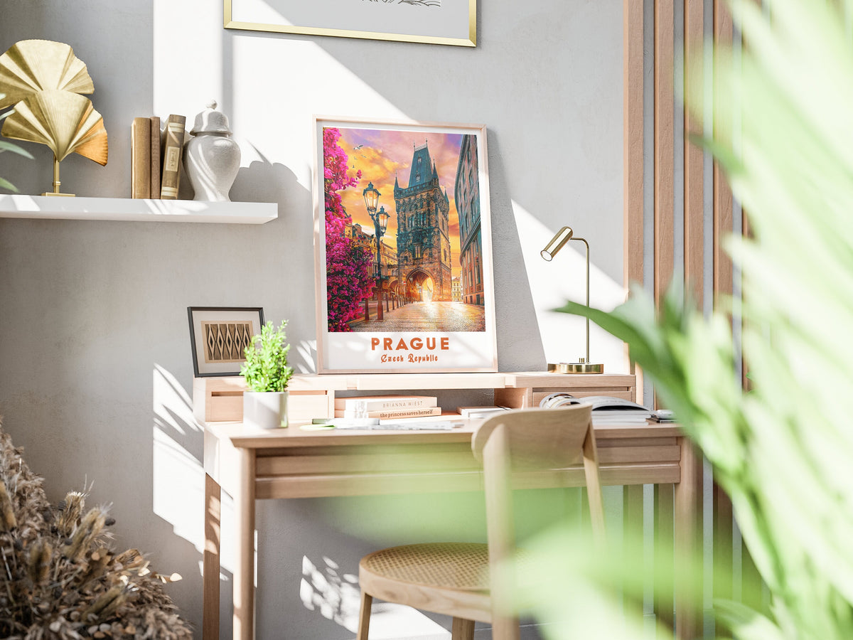 Prague Poster, Romantic City, Czech Republic Print, Europe Wall Art, World Tour, Colorful Sunset, Travel Gift, Aesthetic Room Decor - DreamBrothers