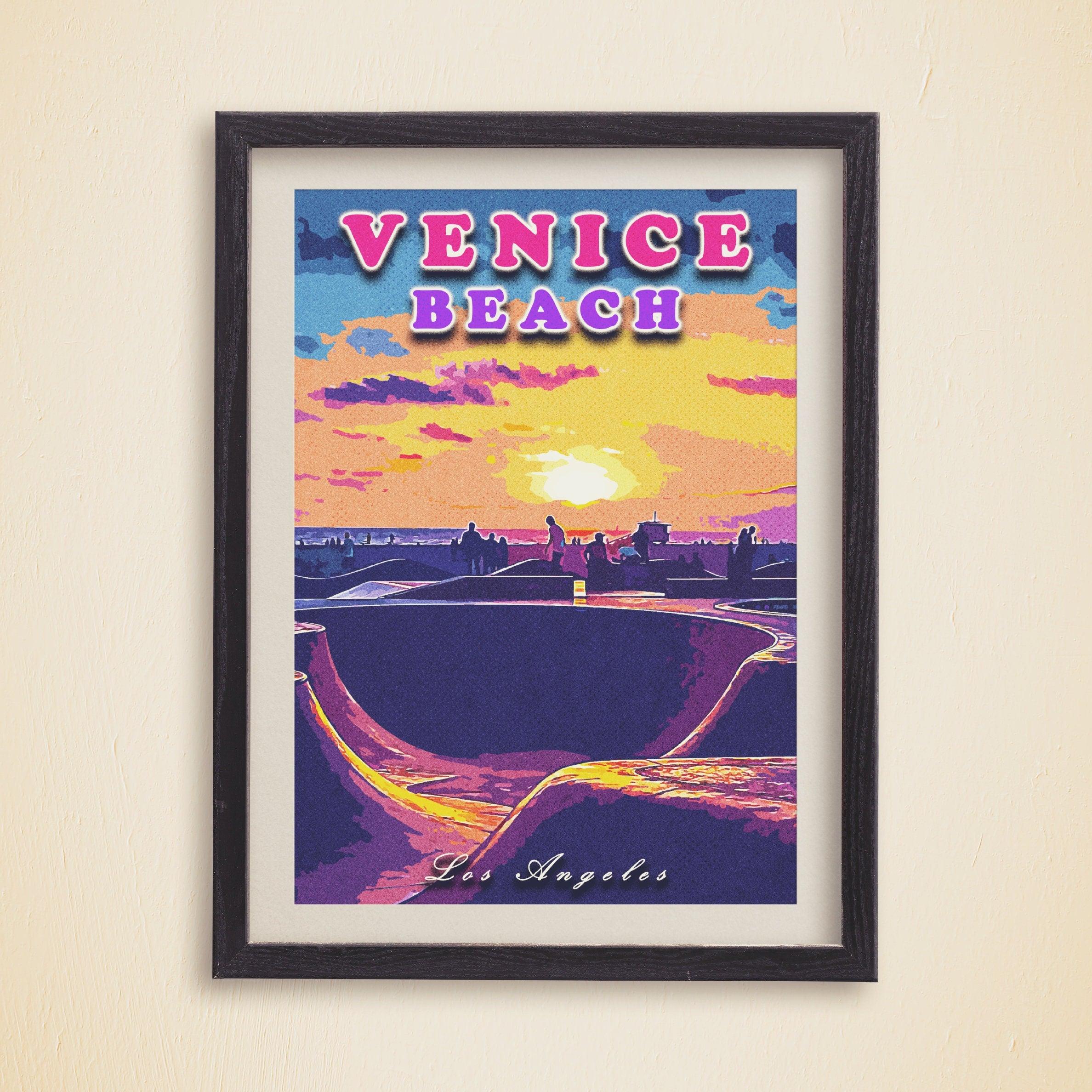 Los Angeles Poster, USA Travel Gift, Venice Beach, California Retro Wall Art, Skatepark, Vibrant Vintage Print, Colorful Sunset Poster