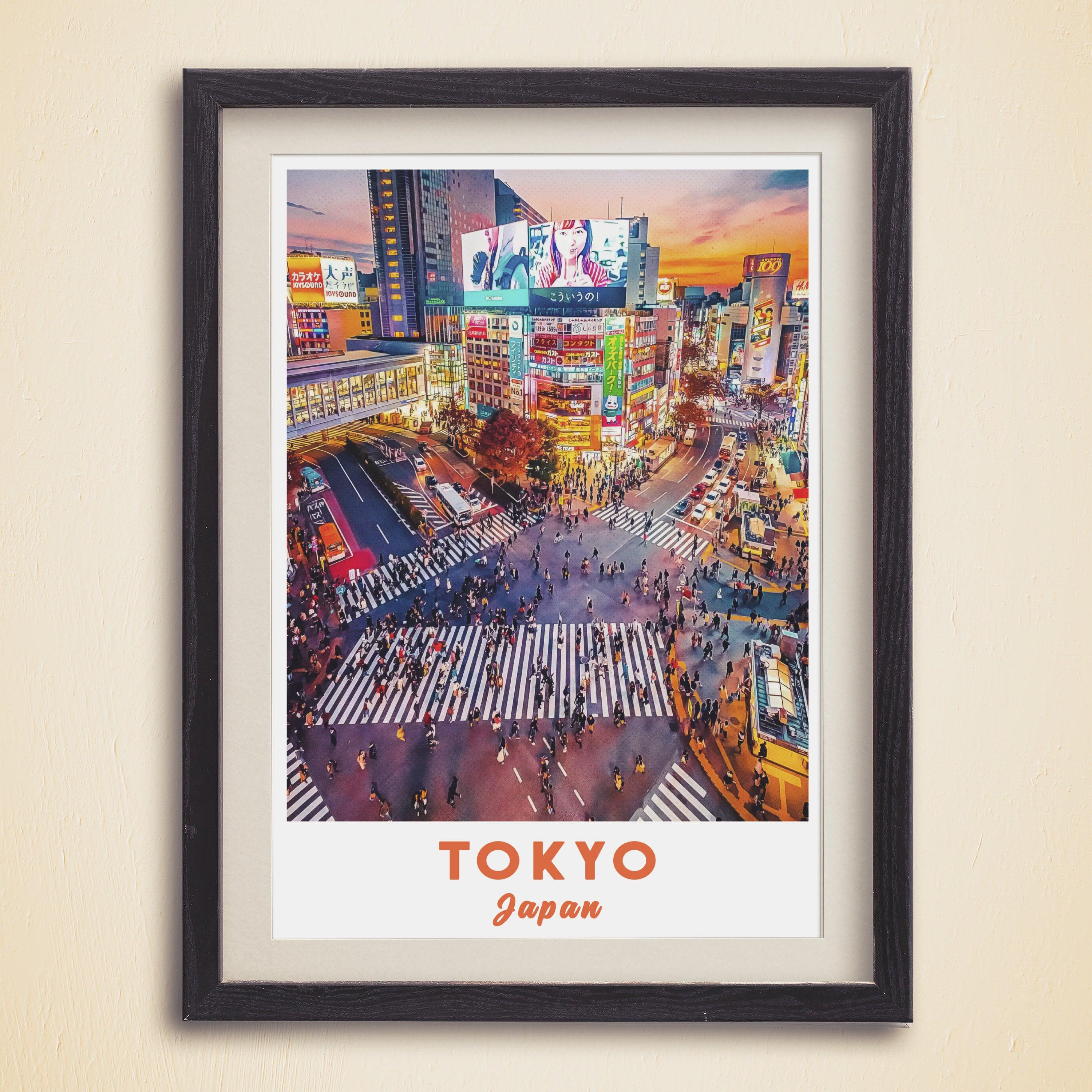 Japan Poster, Tokyo Print, Colorful Travel Poster, Shibuya, Famous Place, Crossing, City Room Decor, Gift For World Traveller