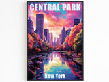 New York Poster, Central Park Print, Sunset Light, Manhattan Colorful Wall Art, NYC, USA Travel Gift, Vibrant Bright Colors, Oil Painting