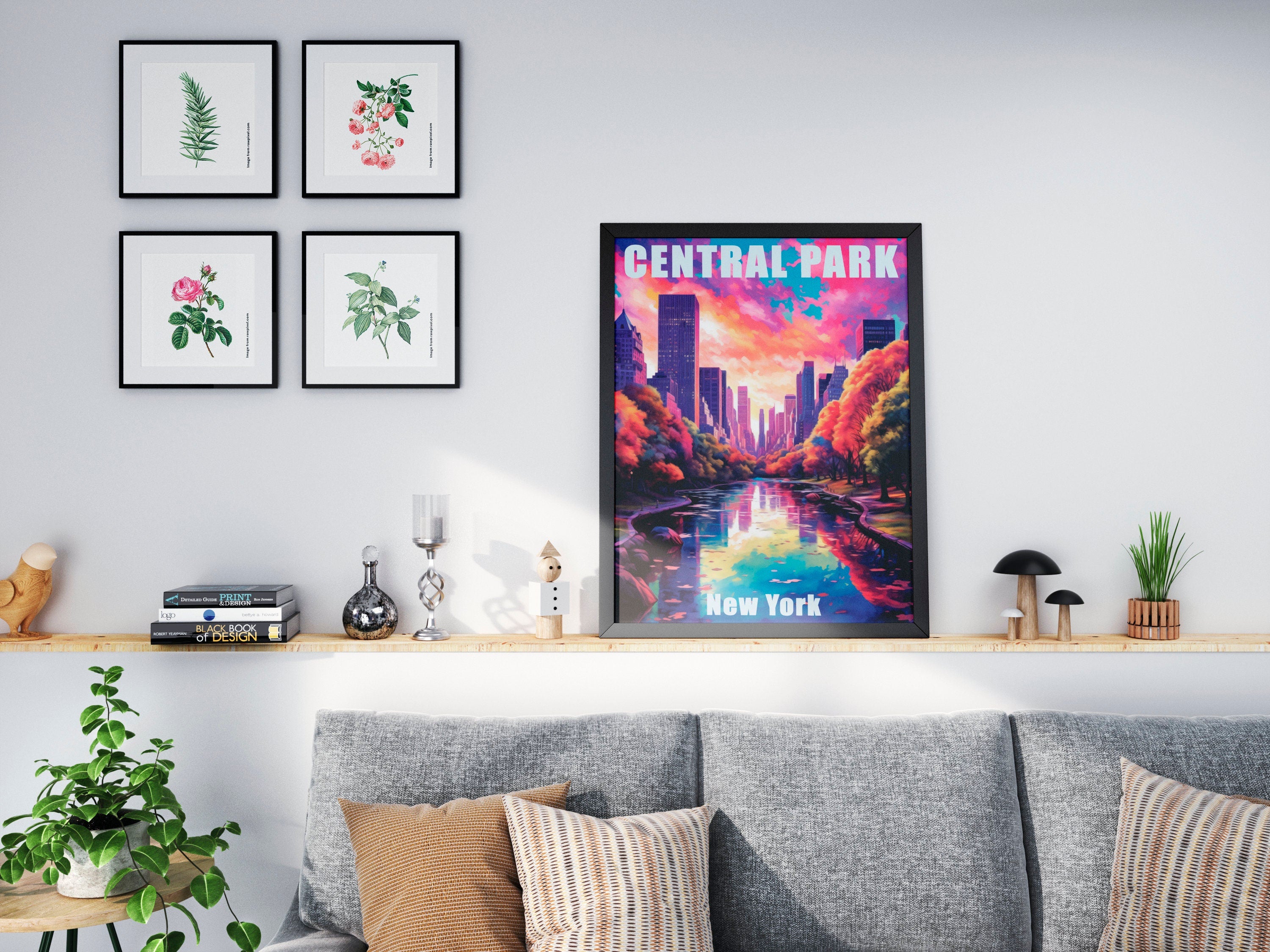 New York Poster, Central Park Print, Sunset Light, Manhattan Colorful Wall Art, NYC, USA Travel Gift, Vibrant Bright Colors, Oil Painting