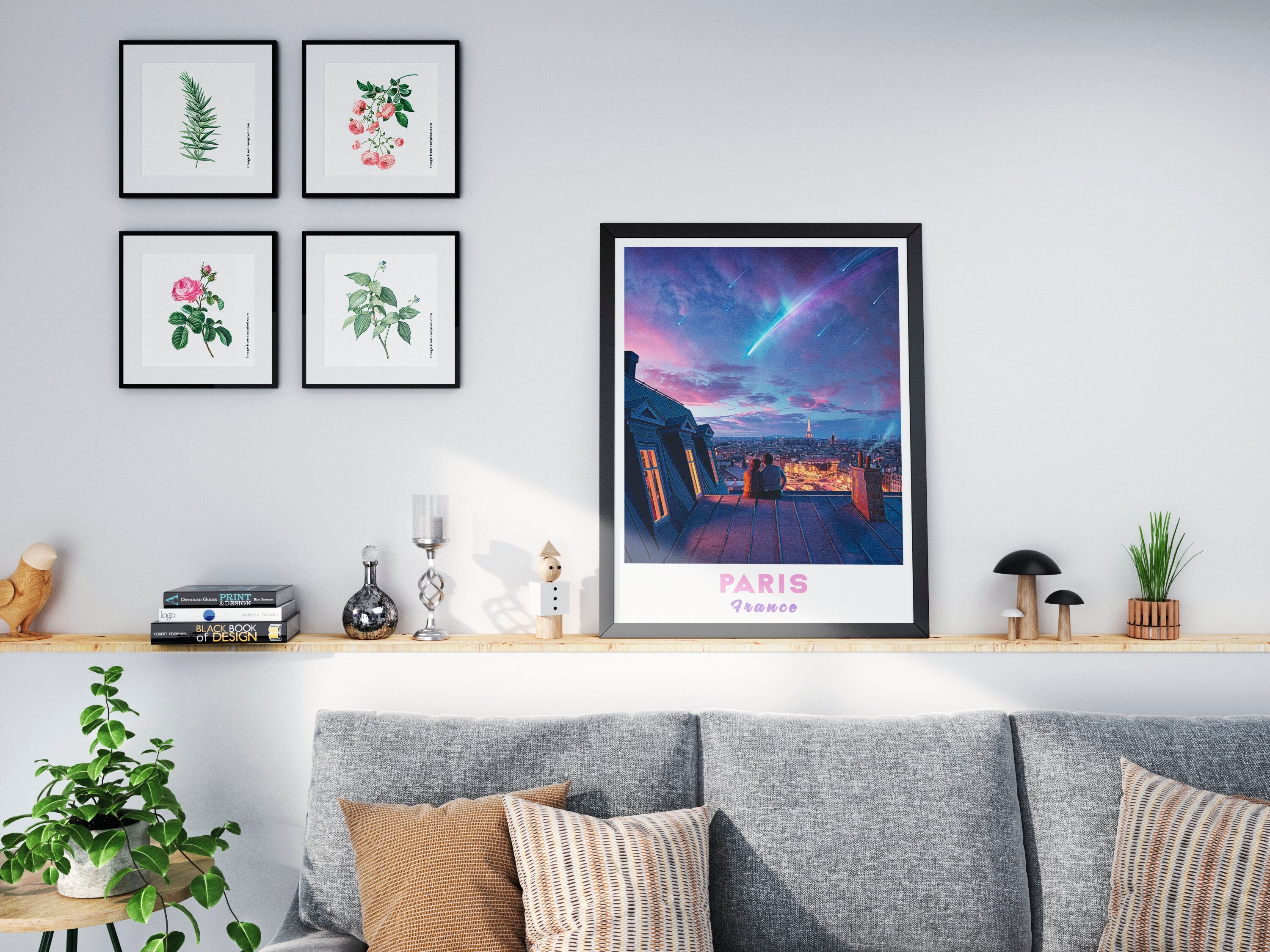 Paris Poster, Shooting Star, Romantic Wall Art, Purple Sky, Perfect Gift For Her, Colorful Travel Poster, Aesthetic Couple Gift