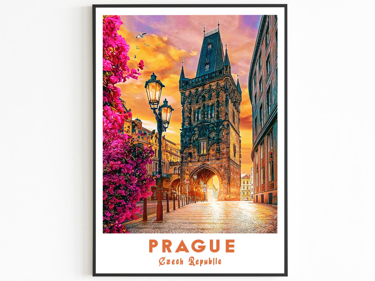 Prague Poster, Romantic City, Czech Republic Print, Europe Wall Art, World Tour, Colorful Sunset, Travel Gift, Aesthetic Room Decor - DreamBrothers