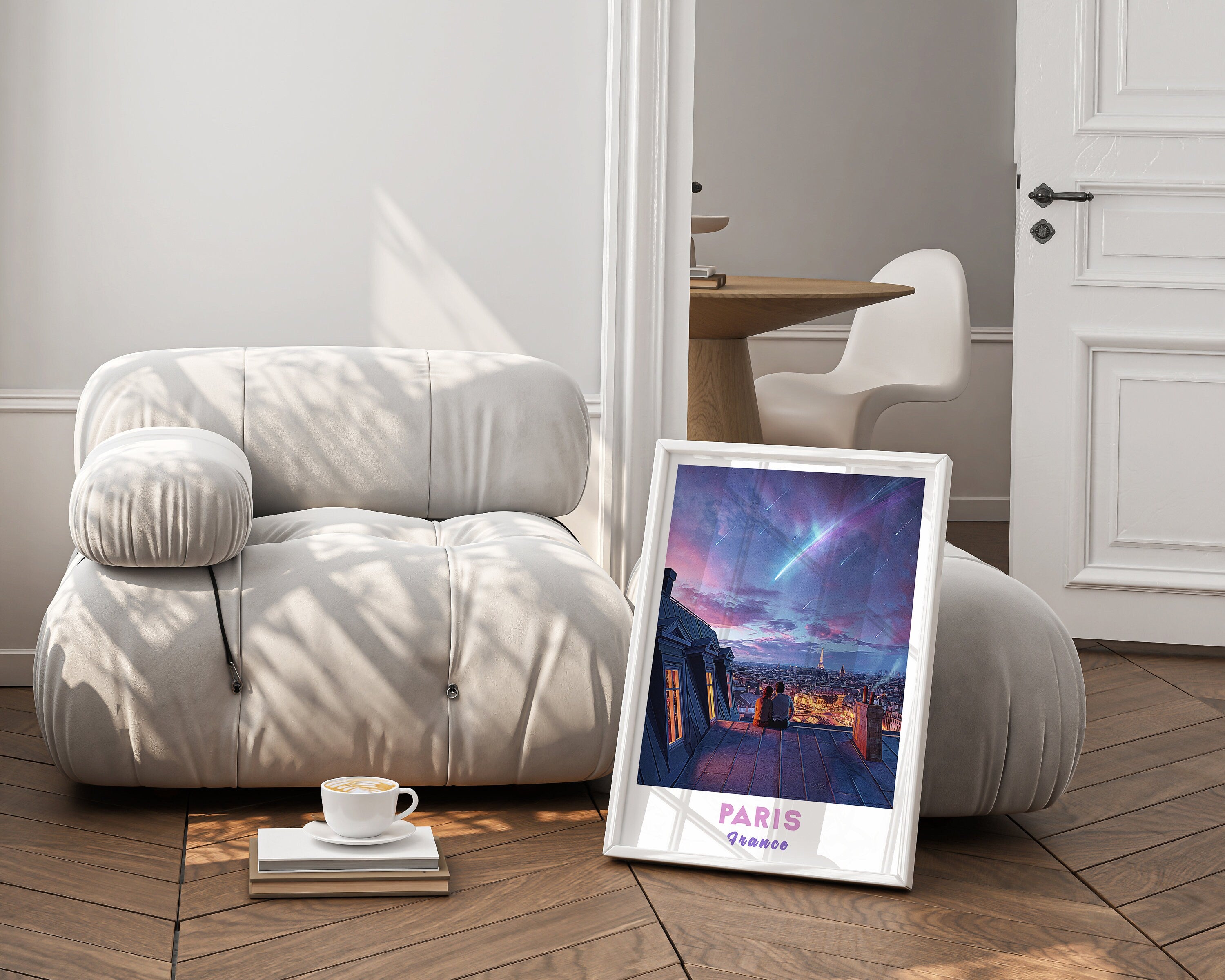 Paris Poster, Shooting Star, Romantic Wall Art, Purple Sky, Perfect Gift For Her, Colorful Travel Poster, Aesthetic Couple Gift