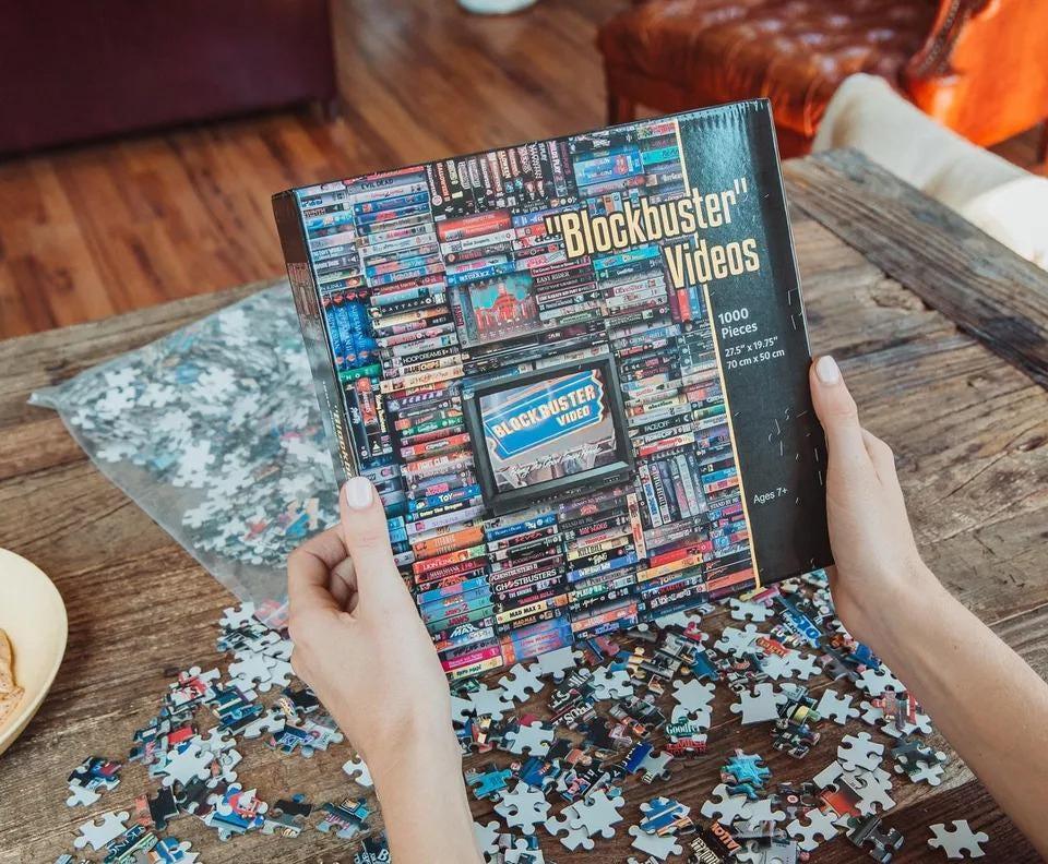 Blockbuster Video 1000-Piece Jigsaw, 90s Movie Night, VHS Movie Gift, UNIQUE Nostalgia Gift, Brain Teaser, Movie Board Game, Film Puzzle