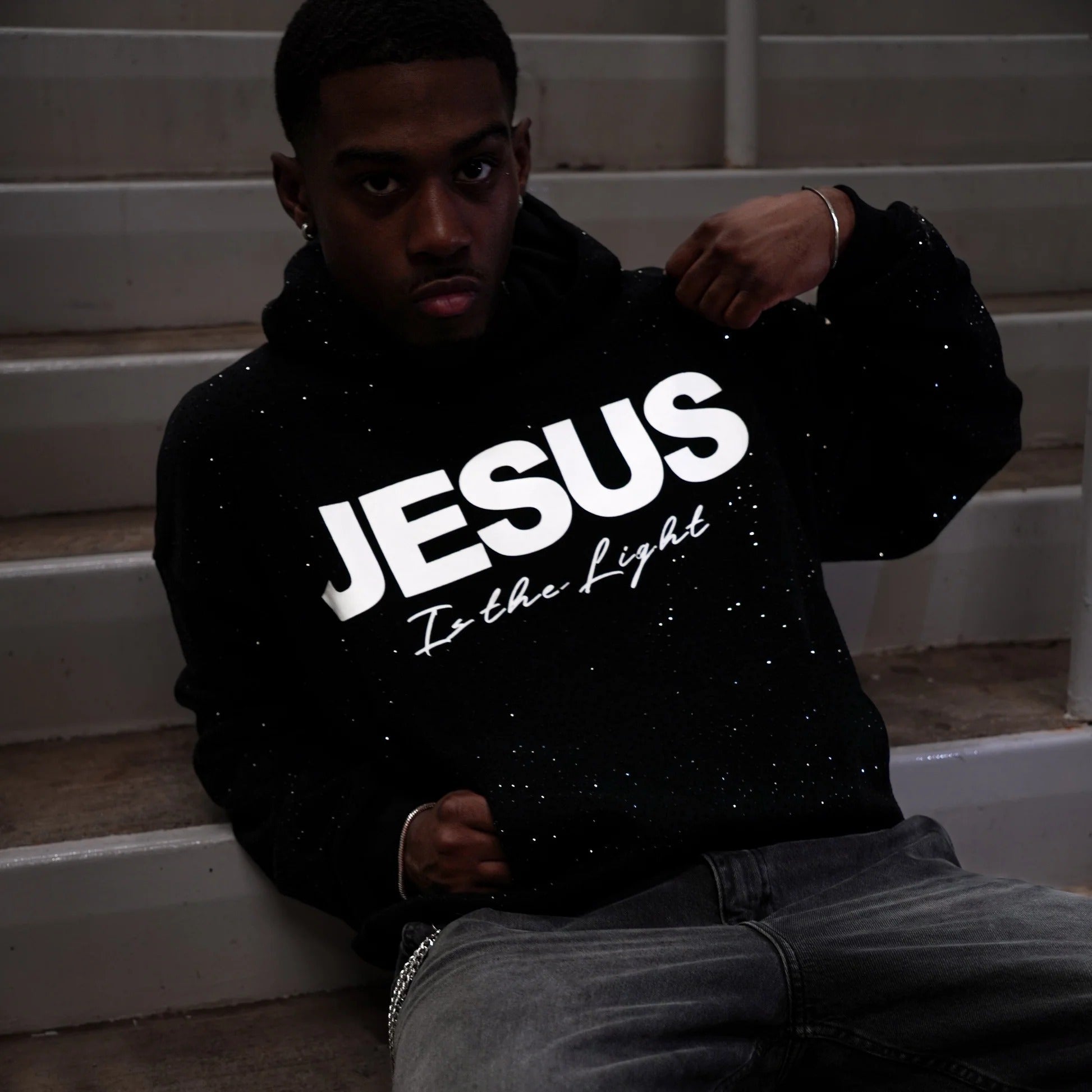 "Jesus is the light" Rhinestone Hoodie - DreamBrothers