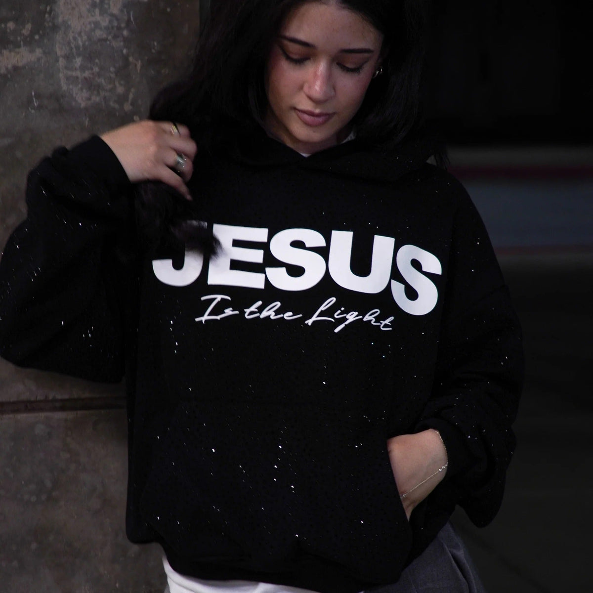 "Jesus is the light" Rhinestone Hoodie - DreamBrothers