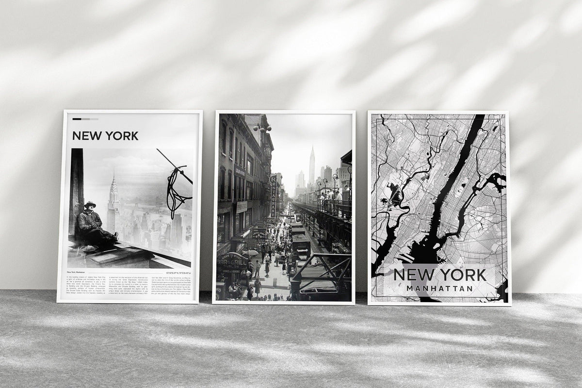 New York City Set of 3, Aesthetic Vintage Posters, Black And White Photo Gallery, USA Travel Gift, Vintage Gallery Set - DreamBrothers