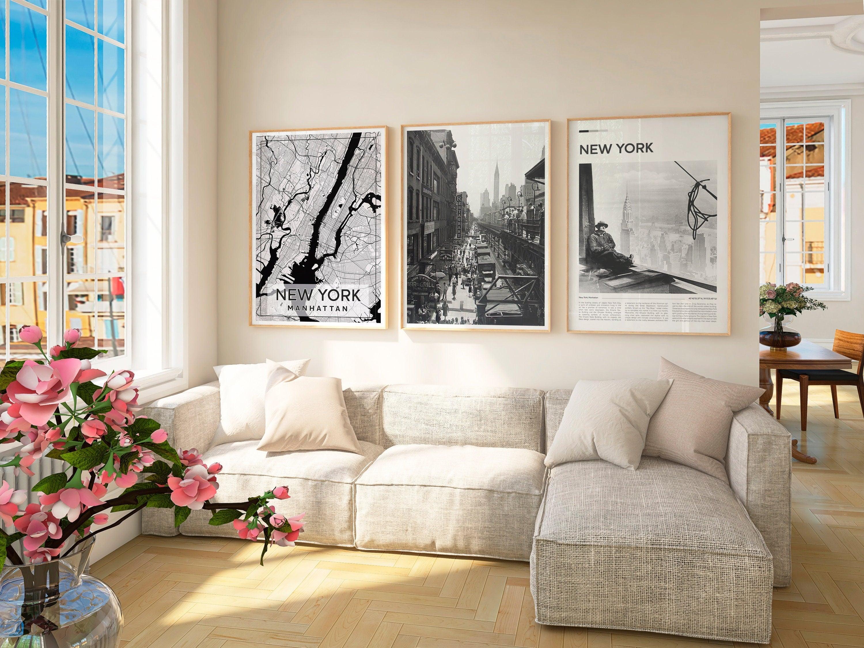 New York City Set of 3, Aesthetic Vintage Posters, Black And White Photo Gallery, USA Travel Gift, Vintage Gallery Set - DreamBrothers
