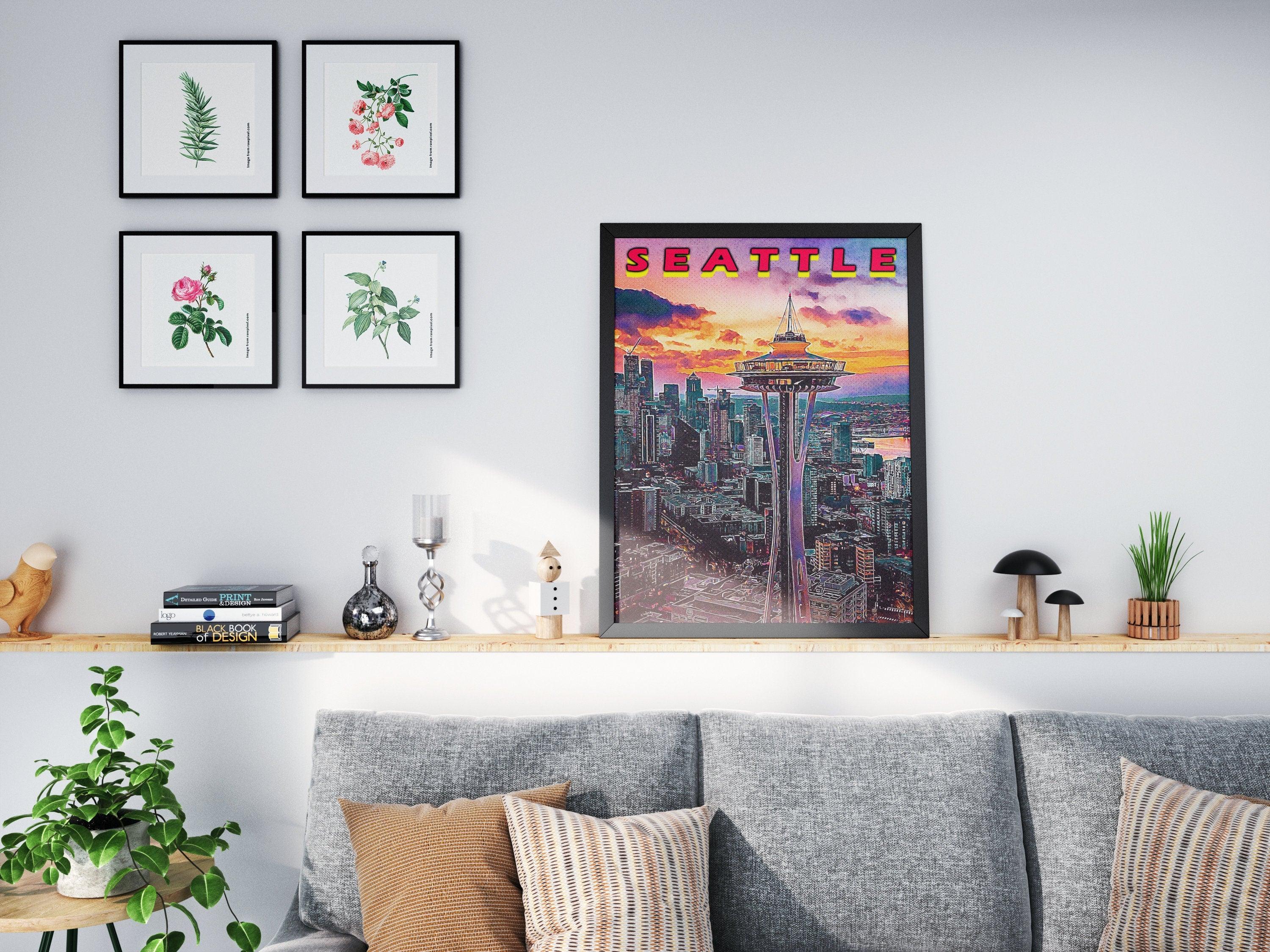 Seattle Poster, Vaporwave Sunset Clouds, Retro Vibrant Poster, Washington Colorful, Printable Wall Art For World Traveller - DreamBrothers