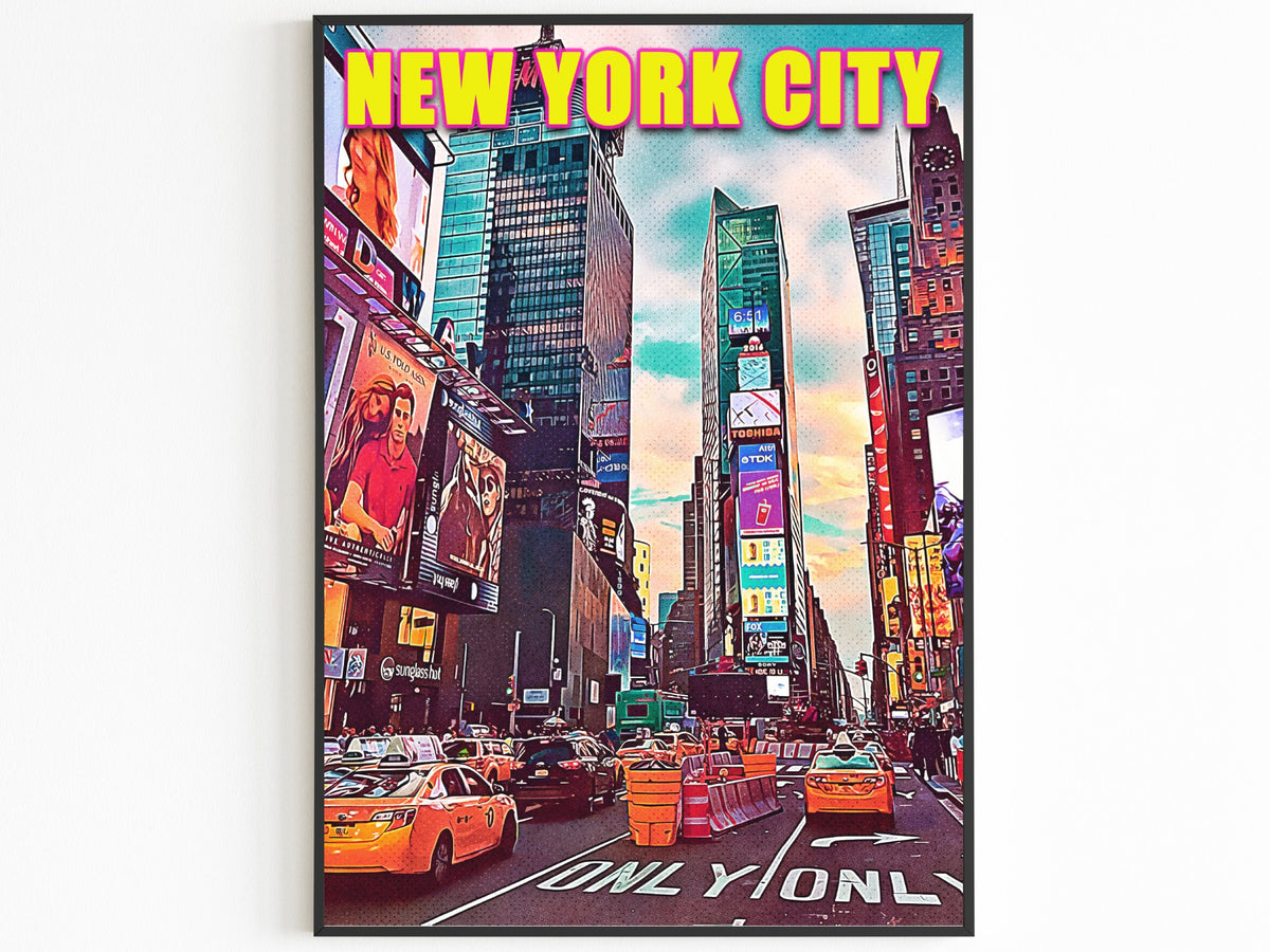 Times Square Print, Manhattan Colorful Wall Art, New York Retro Poster, NYC Movie, Vibrant USA Print, Aesthetic NY, Pop Travel Poster - DreamBrothers