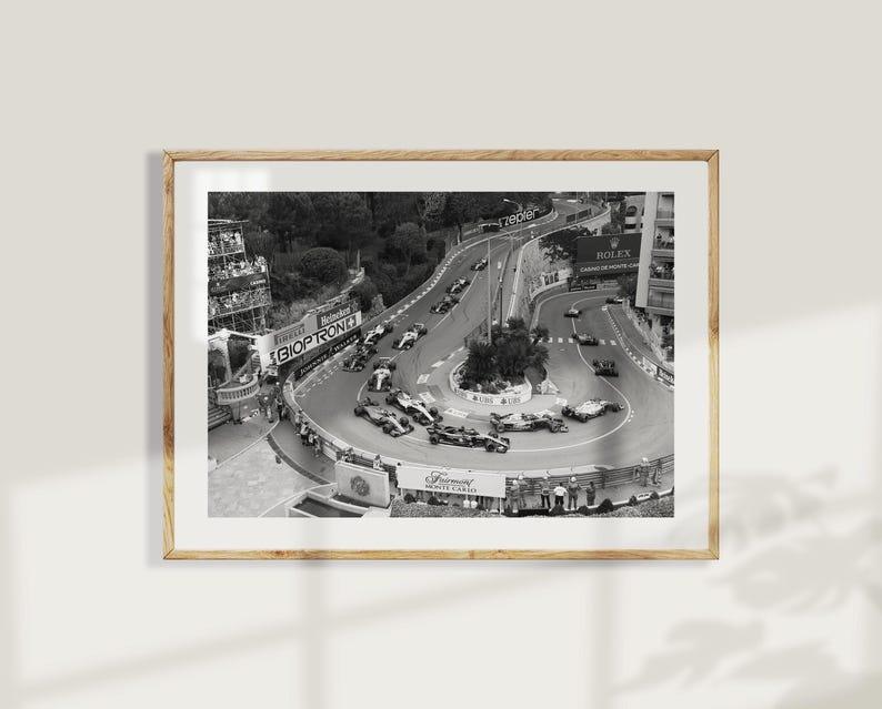 Oak framed Monaco race photo showing Fairmont hairpin and Rolex trackside signage