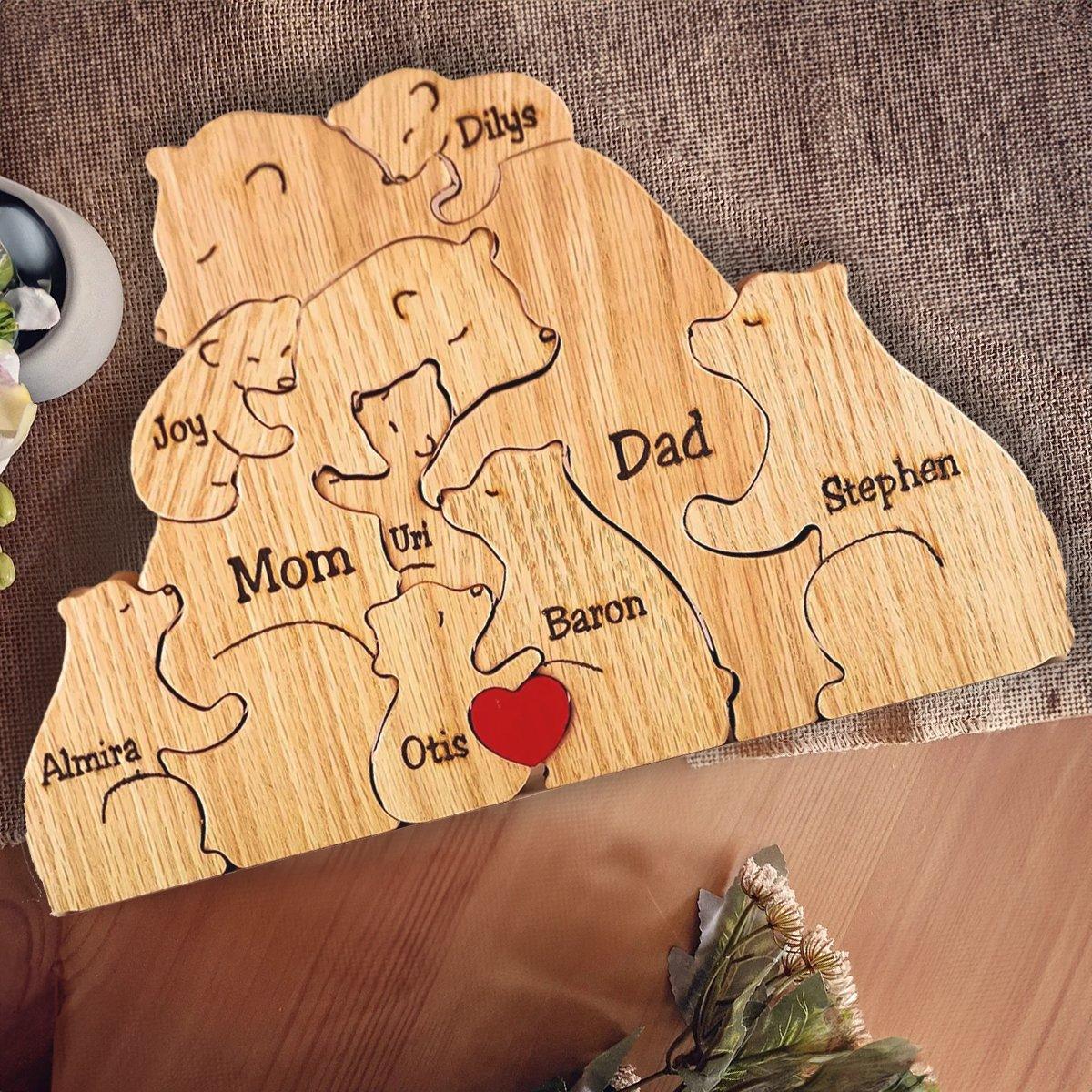 Personalized Wooden Bear Family Puzzle - Custom Name Engraved Gift for Family - 2 to 8 Bears - DreamBrothers