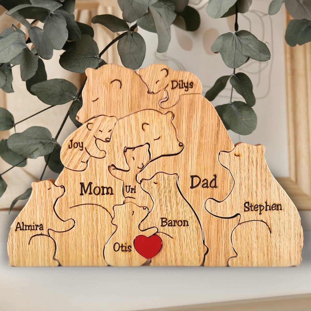 Personalized Wooden Bear Family Puzzle - Custom Name Engraved Gift for Family - 2 to 8 Bears - DreamBrothers