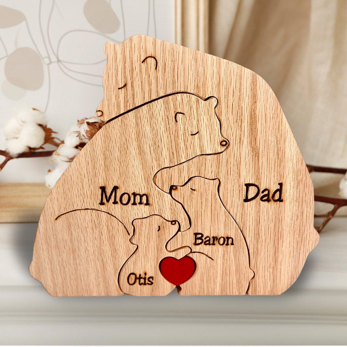 Personalized Wooden Bear Family Puzzle - Custom Name Engraved Gift for Family - 2 to 8 Bears - DreamBrothers