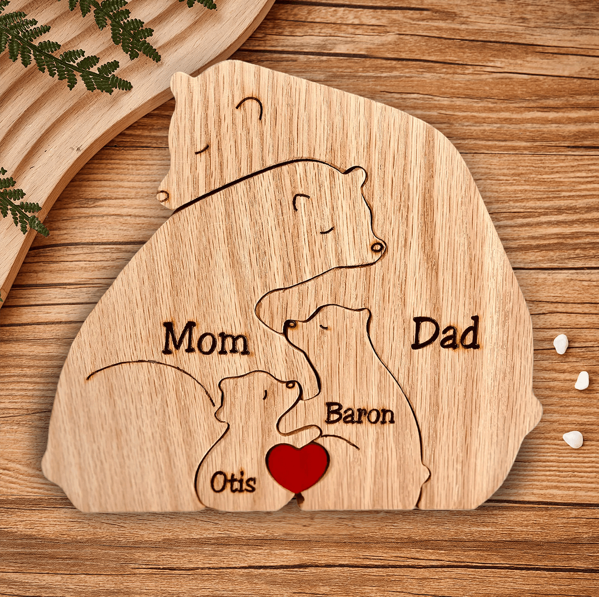 Personalized Wooden Bear Family Puzzle - Custom Name Engraved Gift for Family - 2 to 8 Bears - DreamBrothers