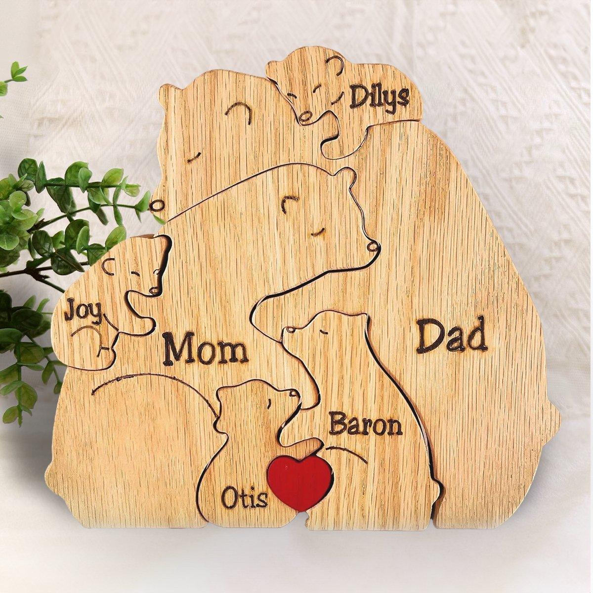 Personalized Wooden Bear Family Puzzle - Custom Name Engraved Gift for Family - 2 to 8 Bears - DreamBrothers