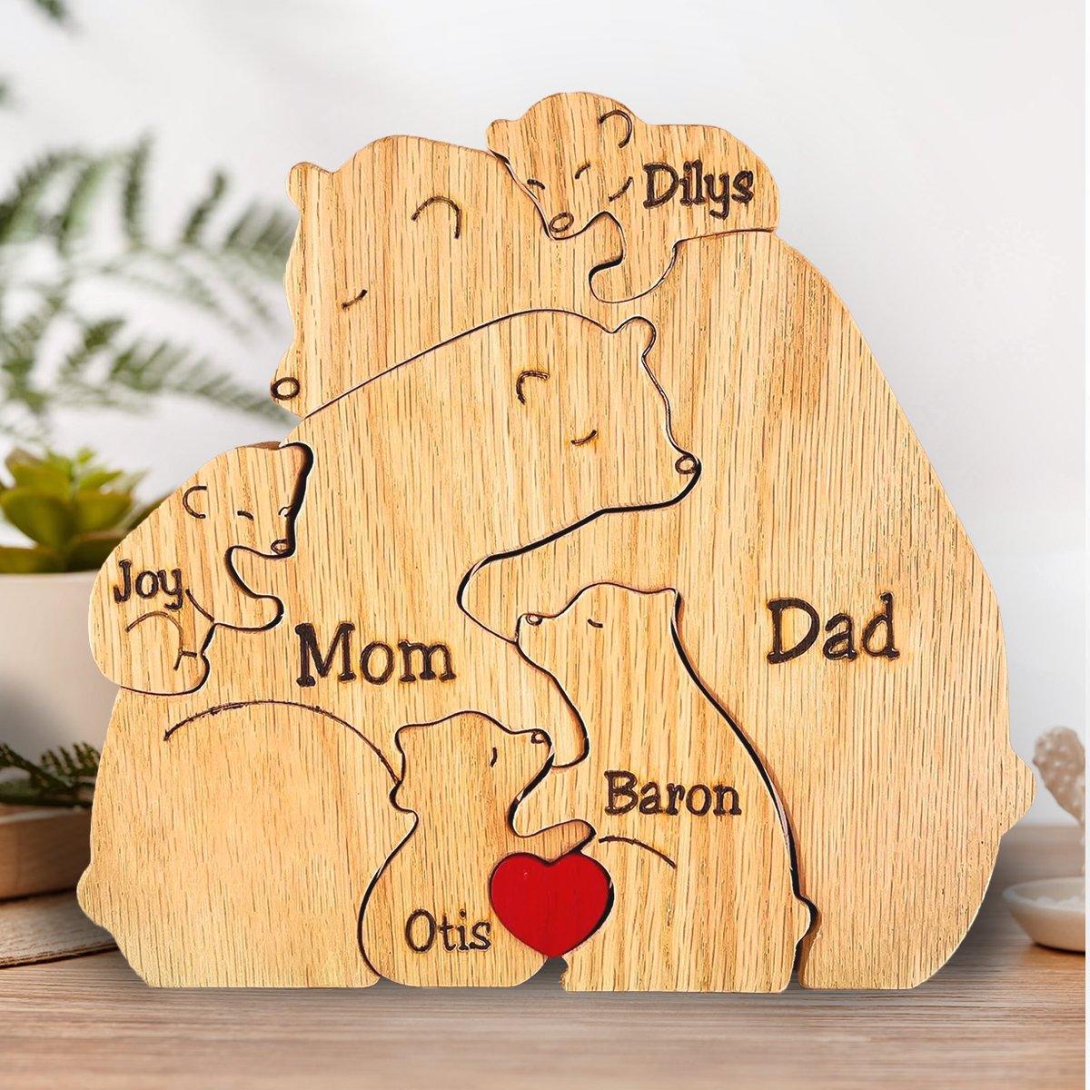 Personalized Wooden Bear Family Puzzle - Custom Name Engraved Gift for Family - 2 to 8 Bears - DreamBrothers