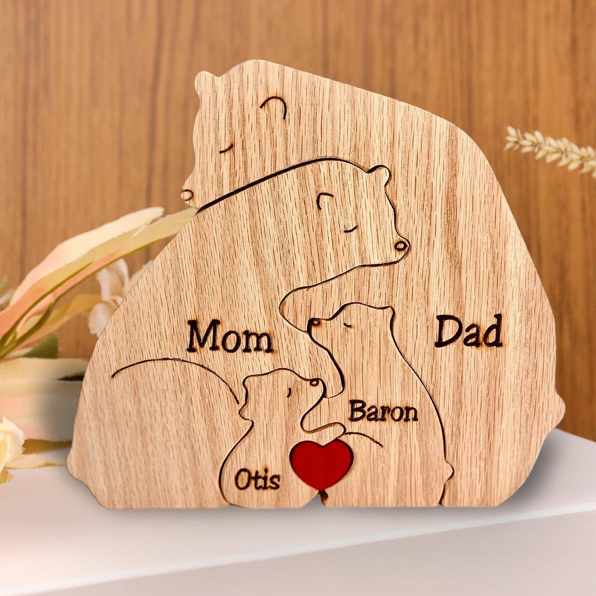 Personalized Wooden Bear Family Puzzle - Custom Name Engraved Gift for Family - 2 to 8 Bears - DreamBrothers